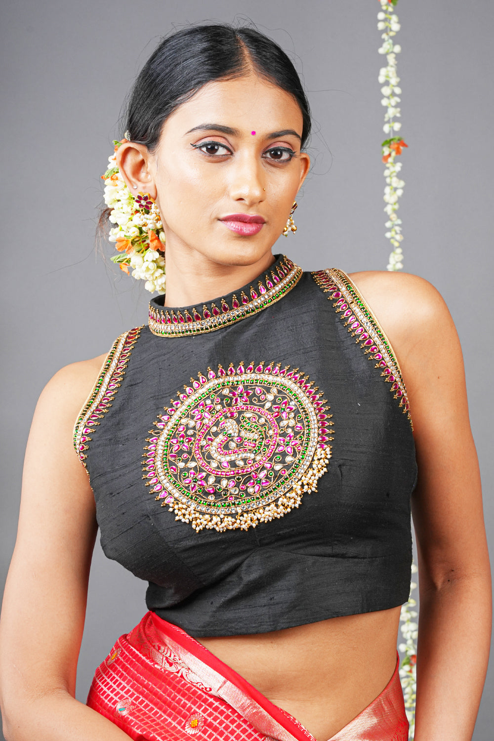 Black halter neck blouse best sale