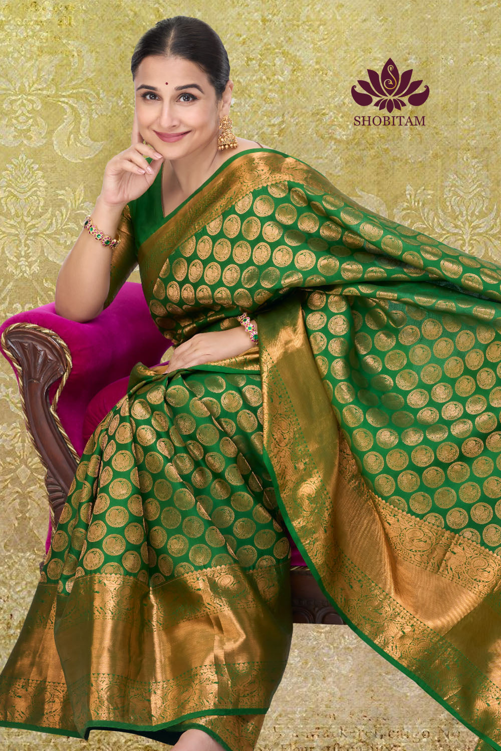 Exquisite Celebrity Grand Brocade Kanjivaram Pure Silk Saree in Leaf G