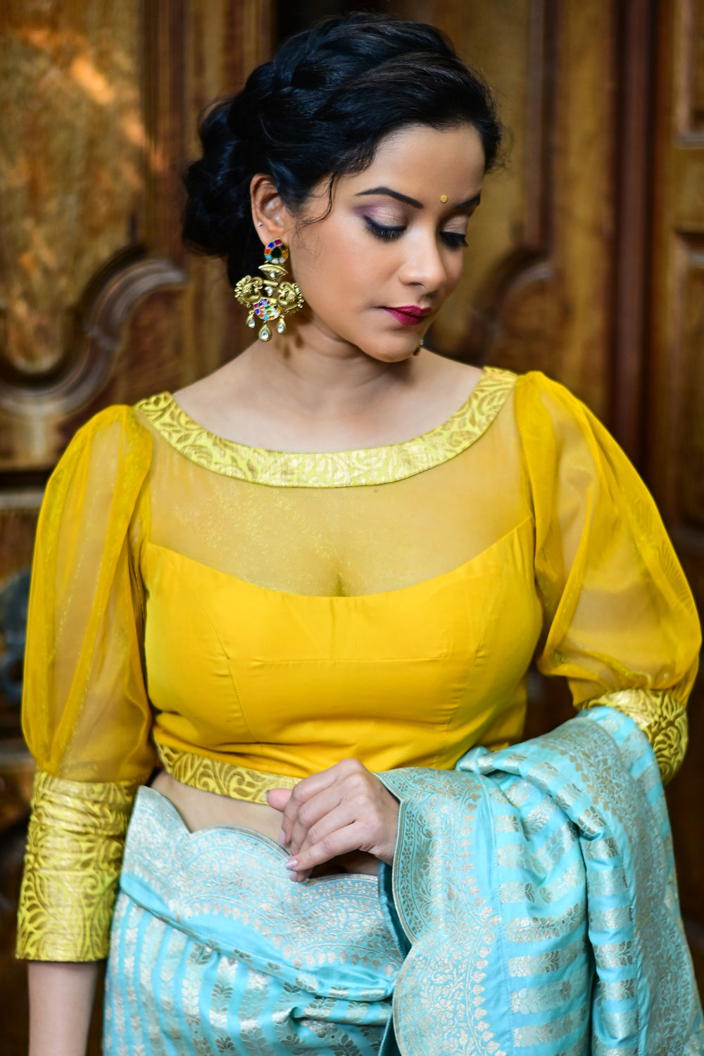 Mustard yellow sales silk blouse