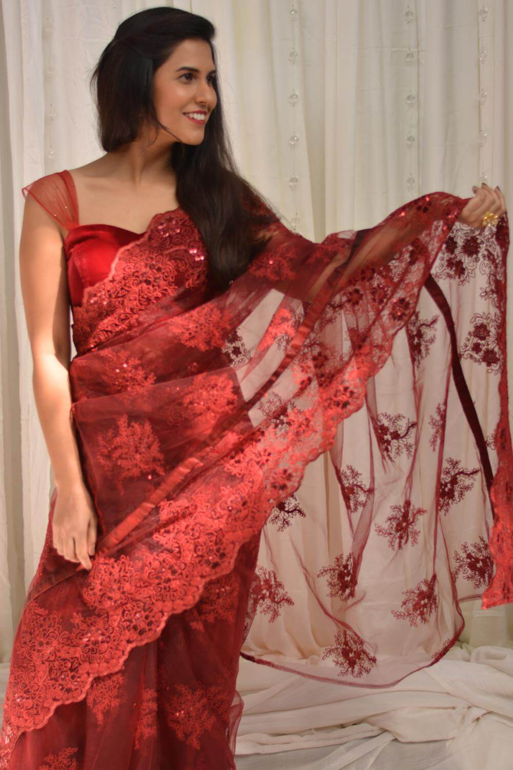 Red & Emerald Green Silk Saree – Maharani