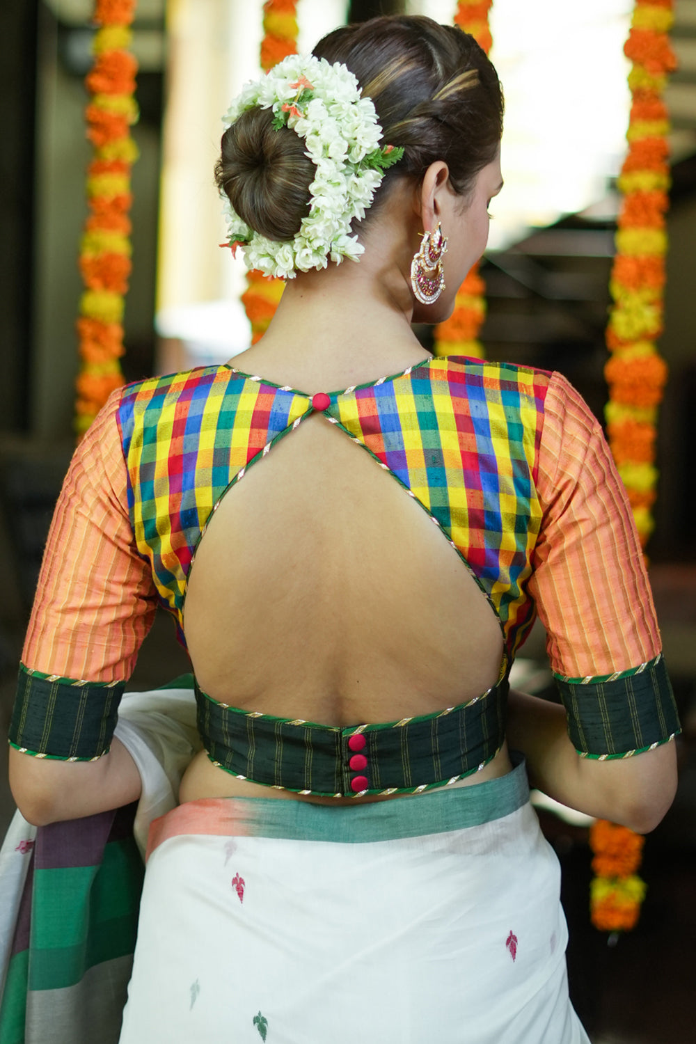Multi Color Checks Pure Handwoven Kanchivaram Silk Saree With Temple  Border.Zari Work On Pallu. Code: S0918KA021007 Cost:15600 … | Saree, Saree  dress, Saree designs