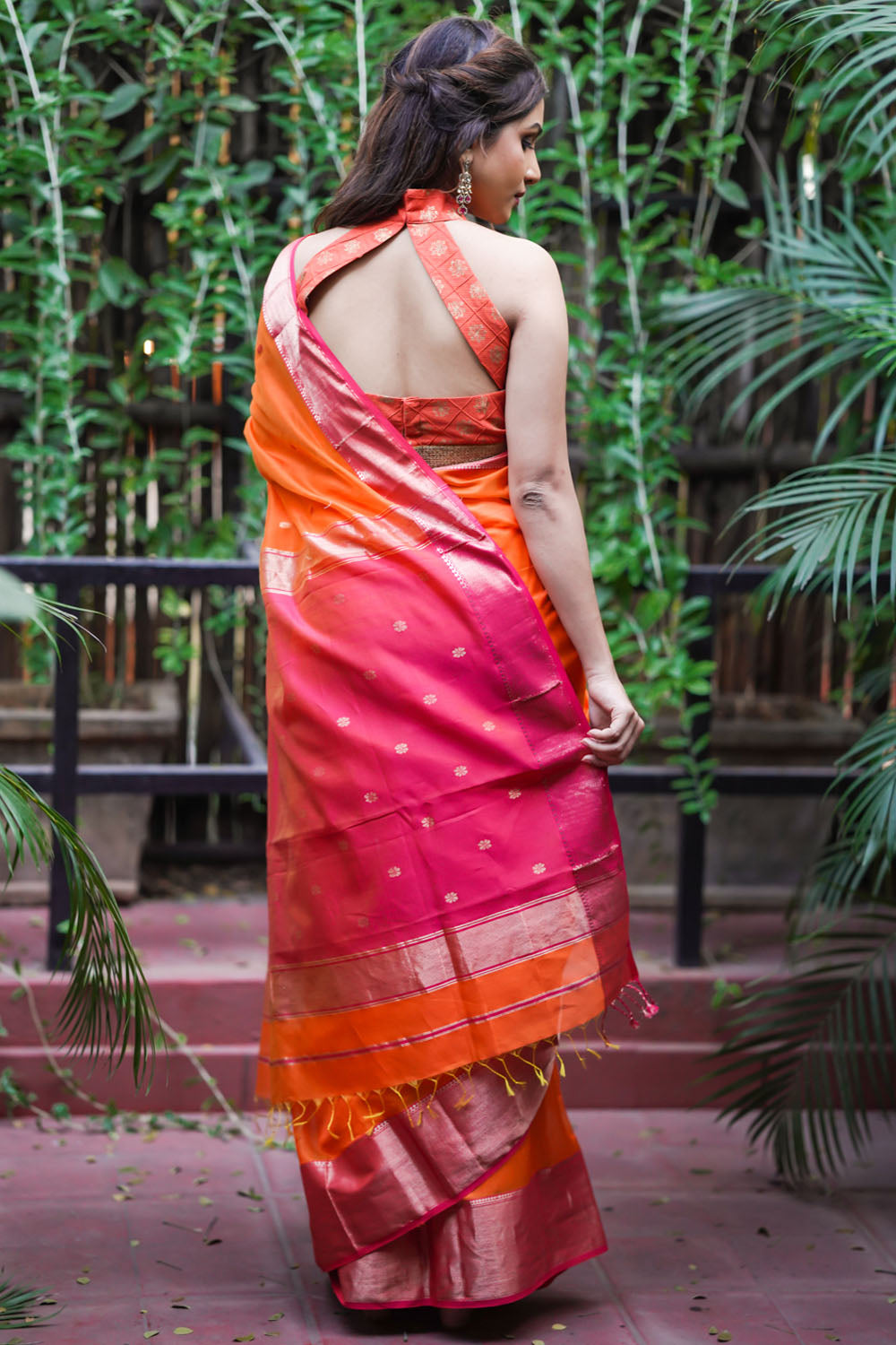 Orange/Indian Pink Pure Katan Silk Kadwa Banarasi Handloom Saree –  Himagauri Sarees