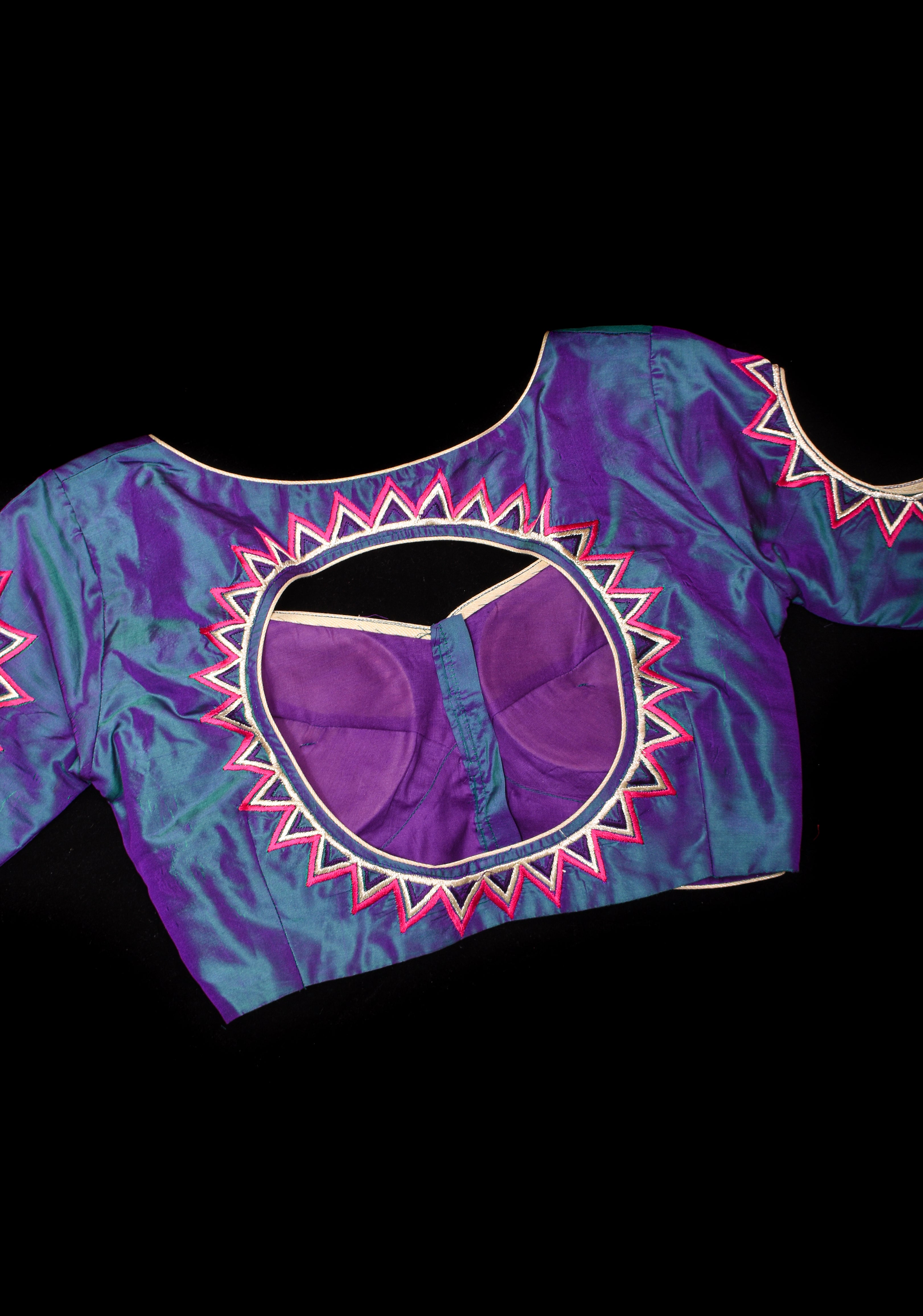 Peacock Blue Pure Silk Blouse With Mandala Cutout And Sunburst Embroidery