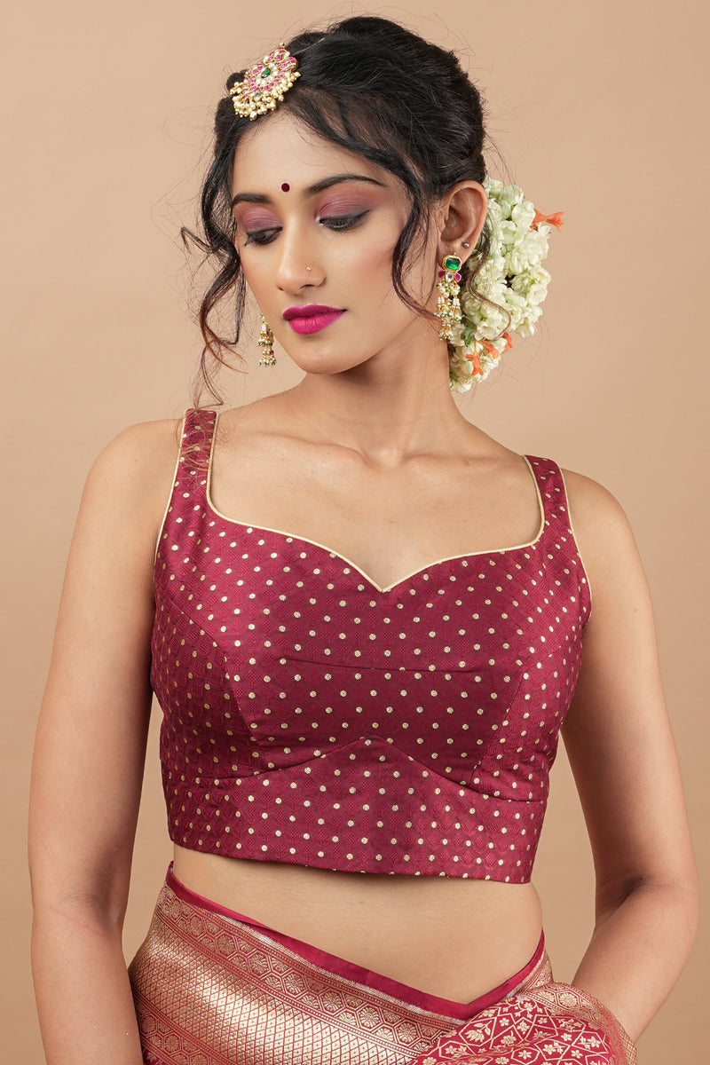 Buy Red Silk Sleeveless Readymade Saree Blouse Square Neck Deep