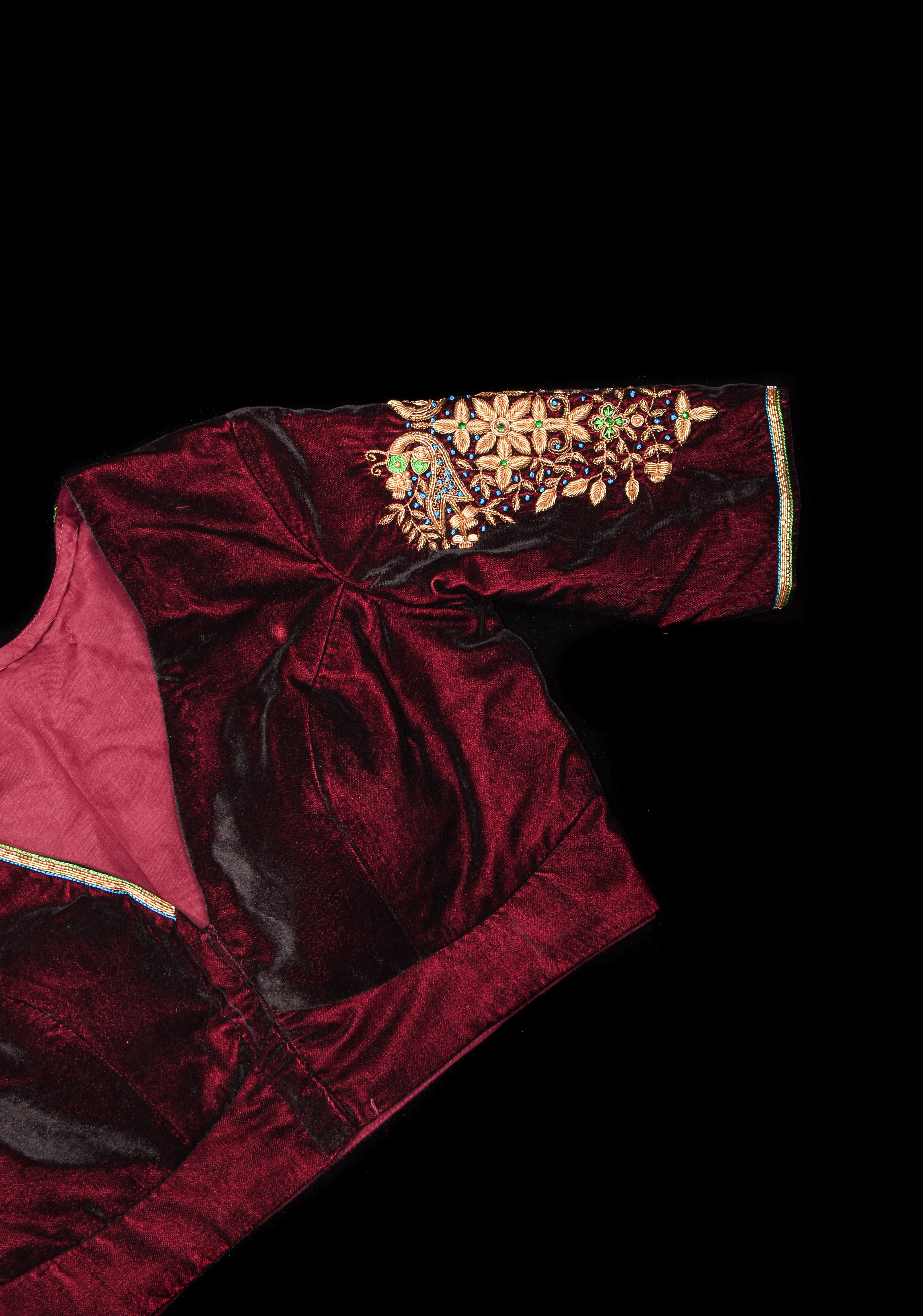 Maroon Velvet Blouse with Zardosi Work,  Mix and Match Blouse for saree, Made to Order