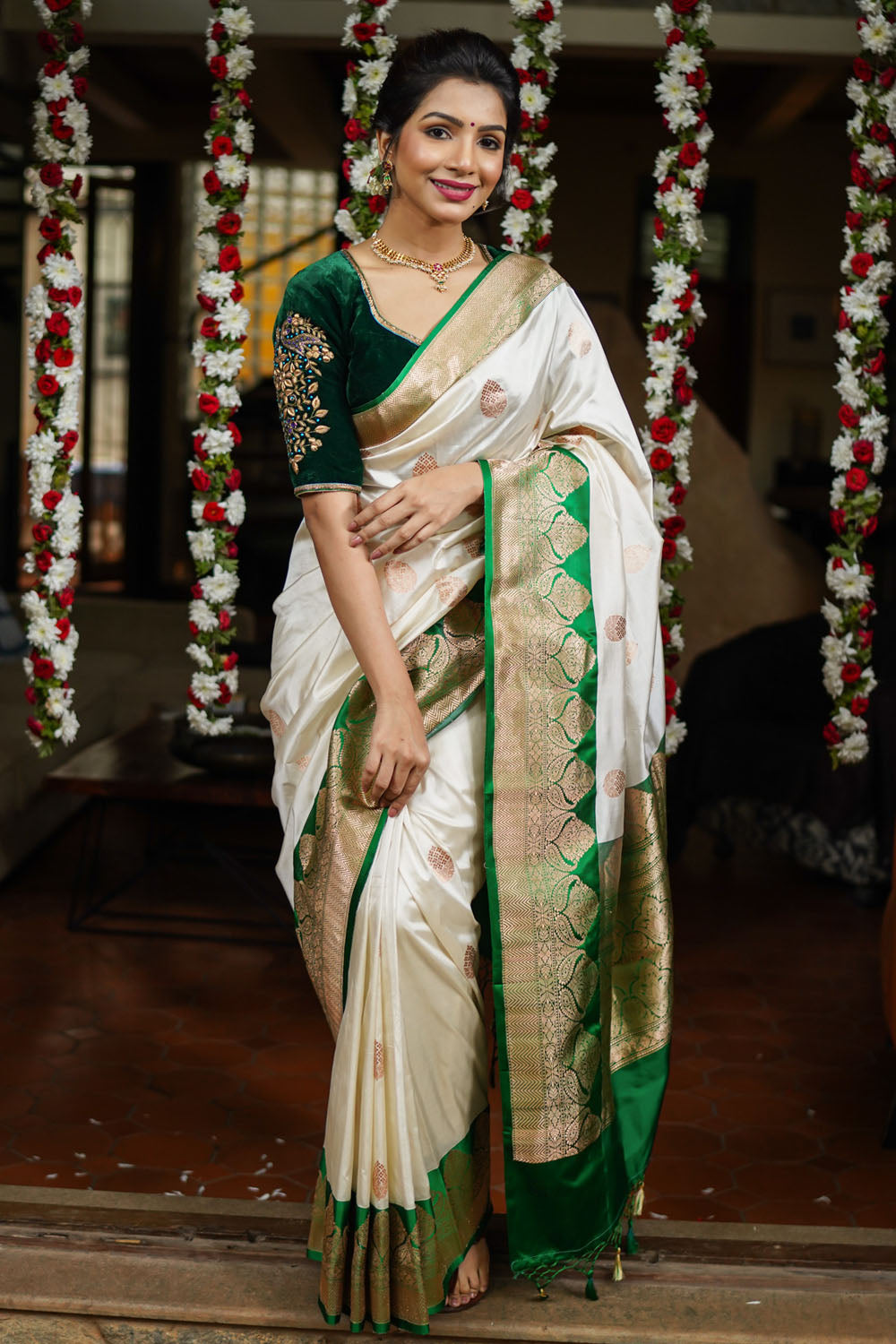 Off white katan outlet silk saree