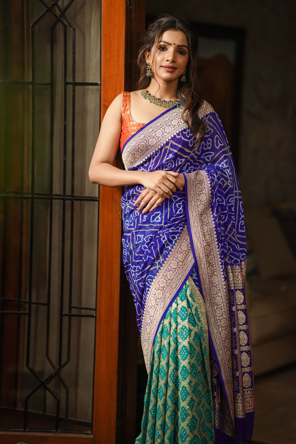 Green & Maroon Half Saree Set - ANJU SHANKAR LABEL