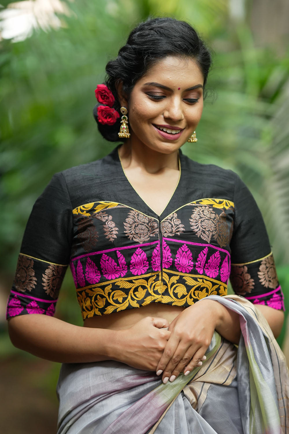 Readymade Saree Blouse,Designer Black Brocad Padded Sari Blouse,Halter Neck  Top | eBay