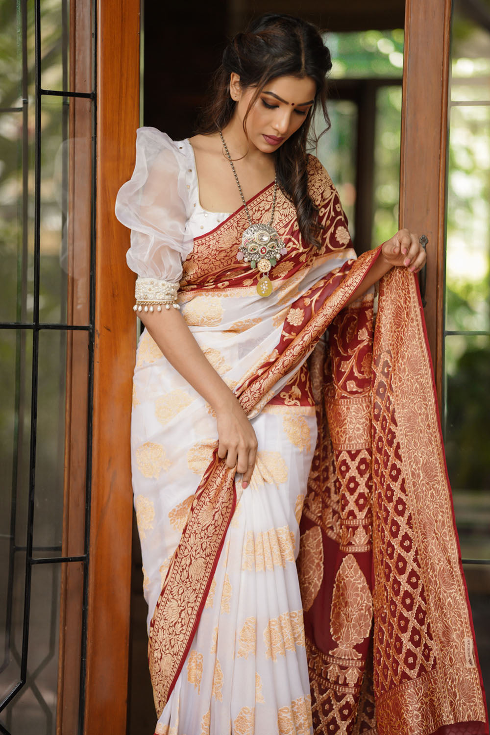 How to style White Banarasi Silk sarees - Sacred Weaves - Sacred Weaves