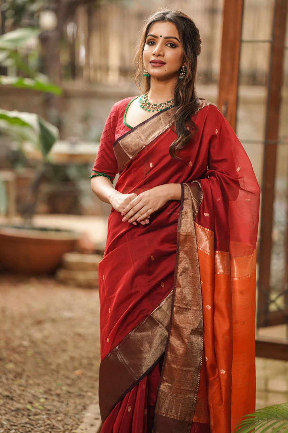 Handloom Cotton Silk Saree in Maroon : SBEA1007