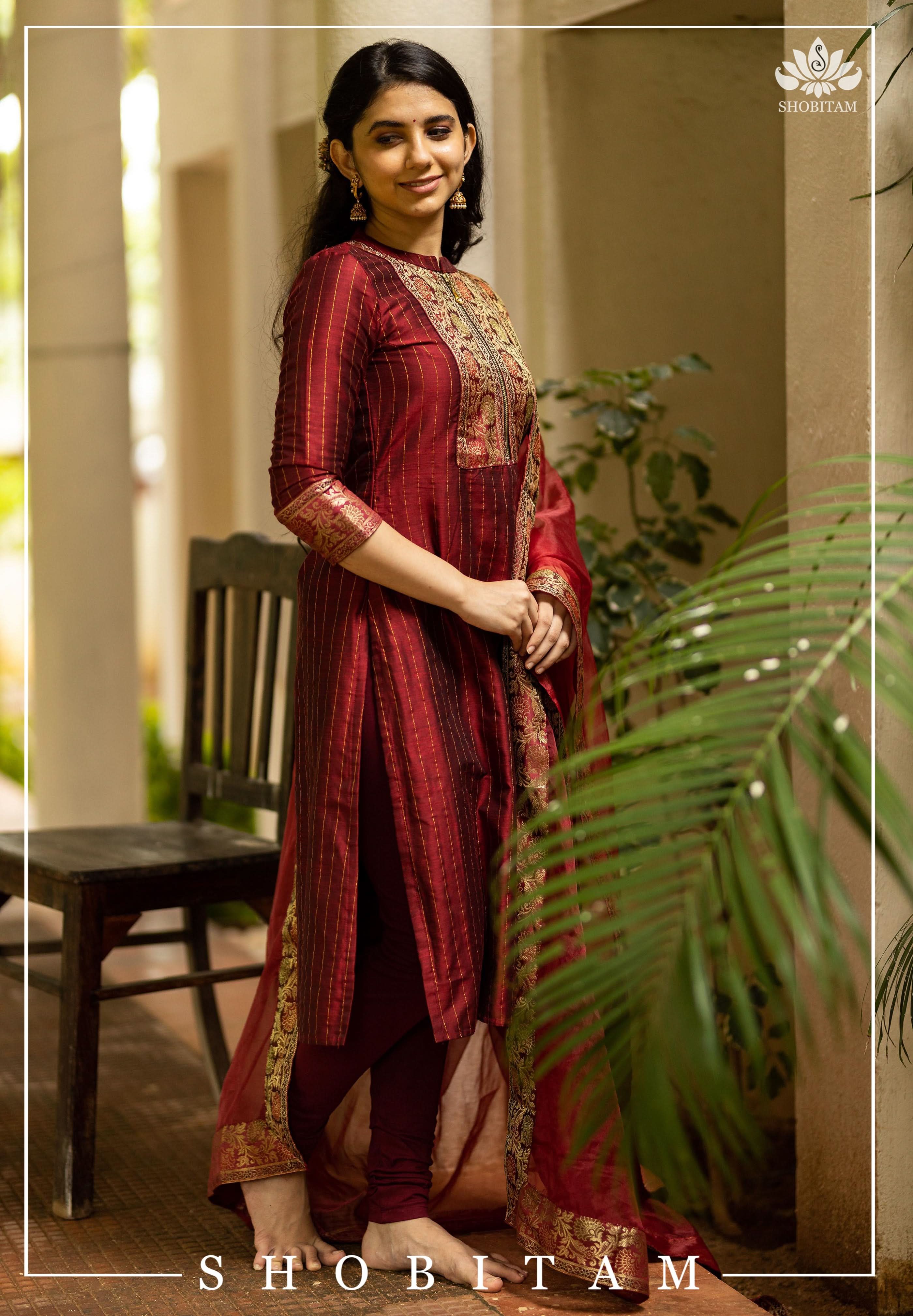 Sangamithrai Maroon | Shobitam Custom Gowns and Readymades | Made to Order