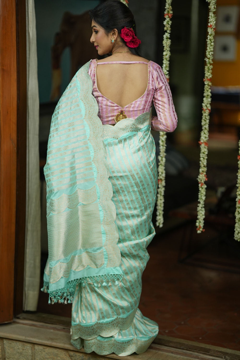 Green Pink Saree Sari With Stitched Blouse Ready to Wear Silk Saree Indian  Wedding Saree Traditional Banarasi Saree Bridal Saree, Rr-navya - Etsy  Sweden