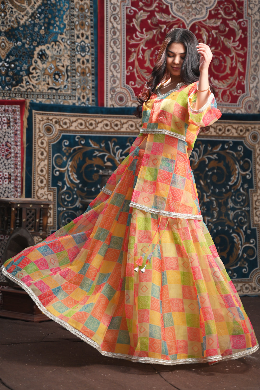 Buy Floral Printed Multi-Color Lehenga Skirt with Velvet Blouse Online At  Zeel Clothing