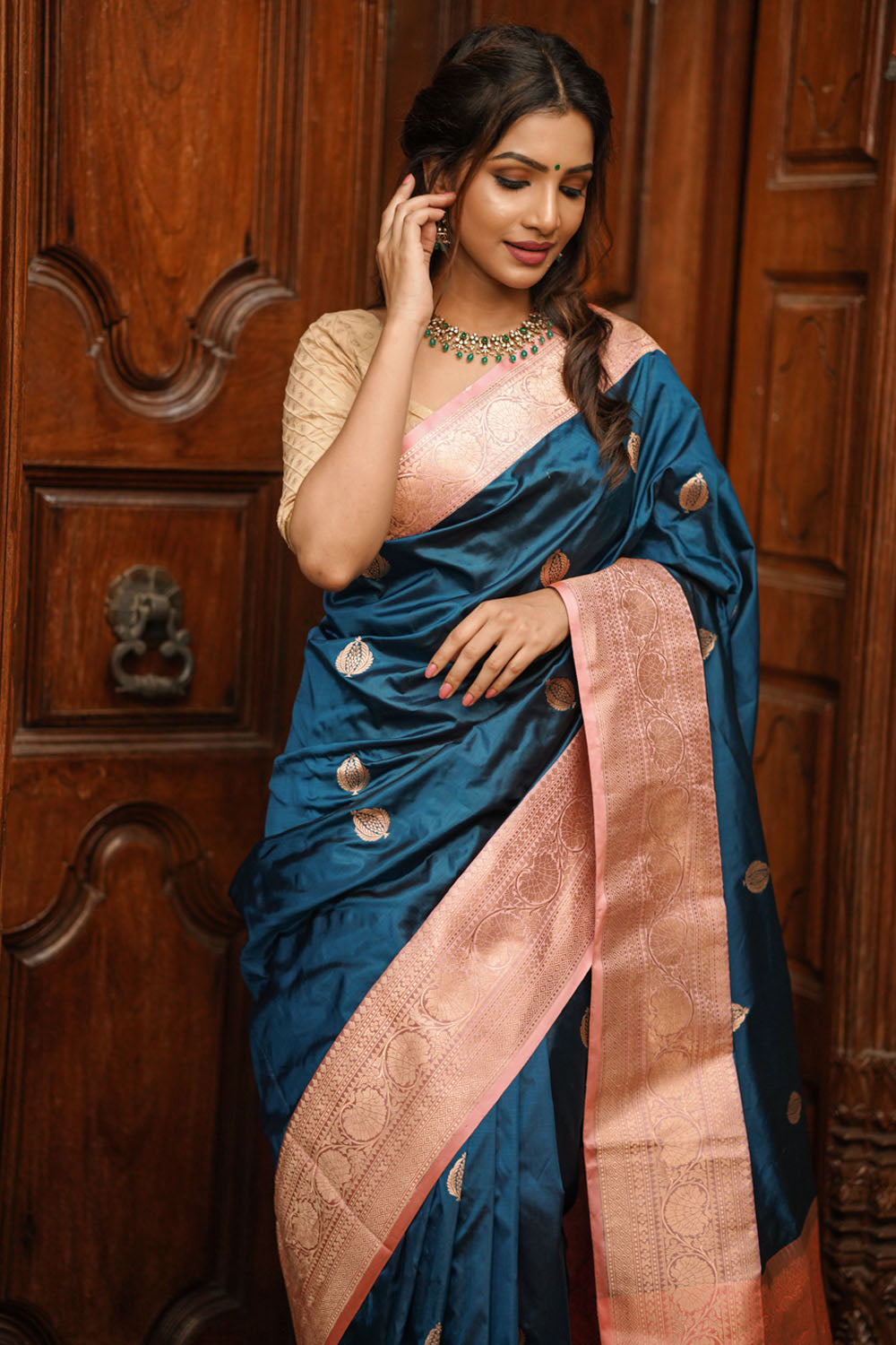 Buy Dark Azure Blue Banarasi Saree online-Karagiri – Karagiri Global