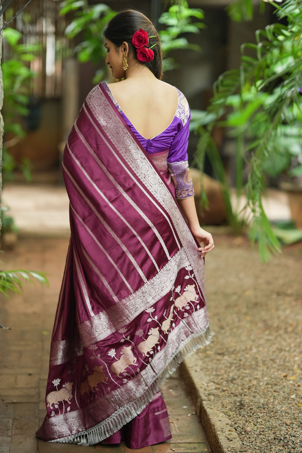 Silver Border Rich Pallu Soft Litchi Silk Wine Saree Catalog KP3090