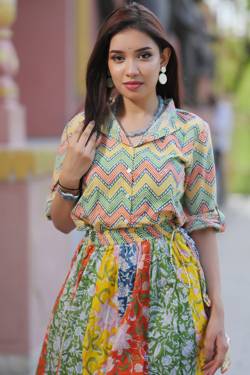 Shades of Summer Multicolour Shirt Skirt Set Made To Order