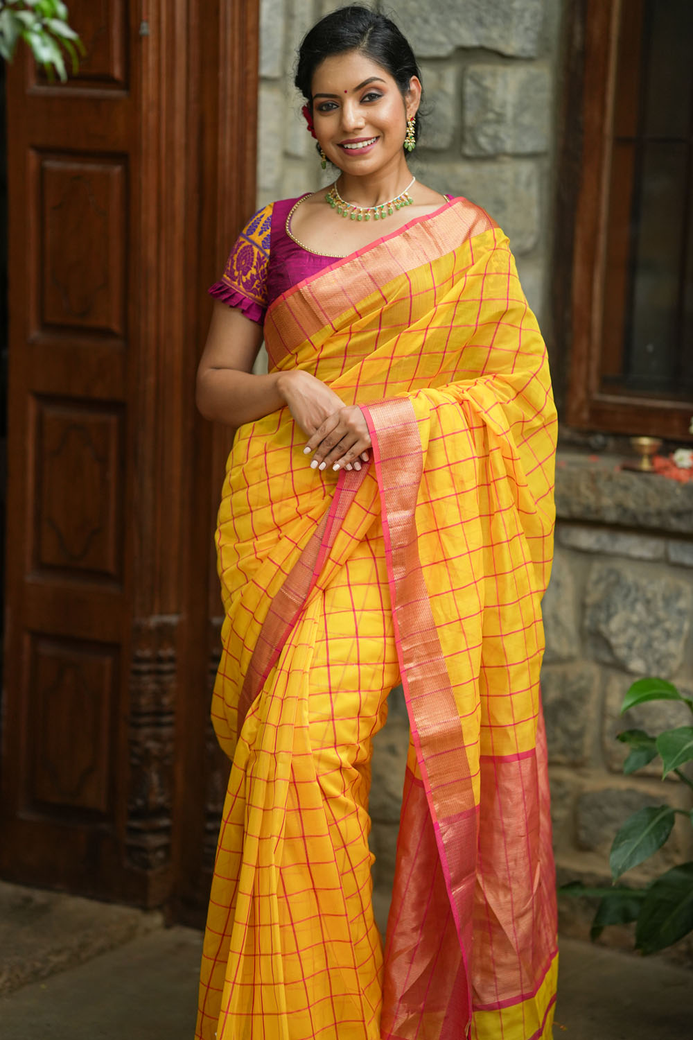 Buy Yellow Cotton Checked Sarees For Women Online In India At Discounted  Prices