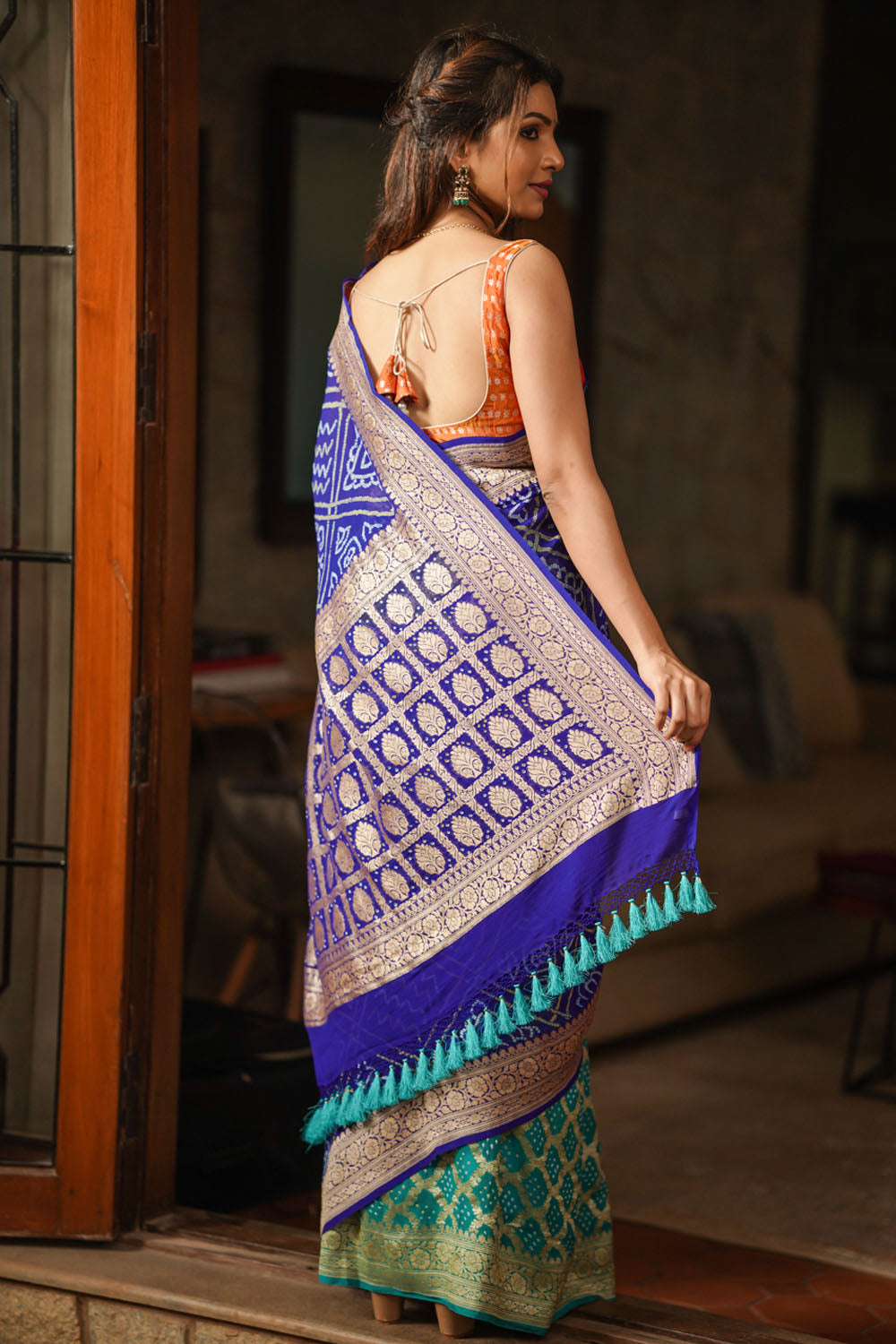 Blue & Pink Zari Woven Half N Half Saree 4780SR01