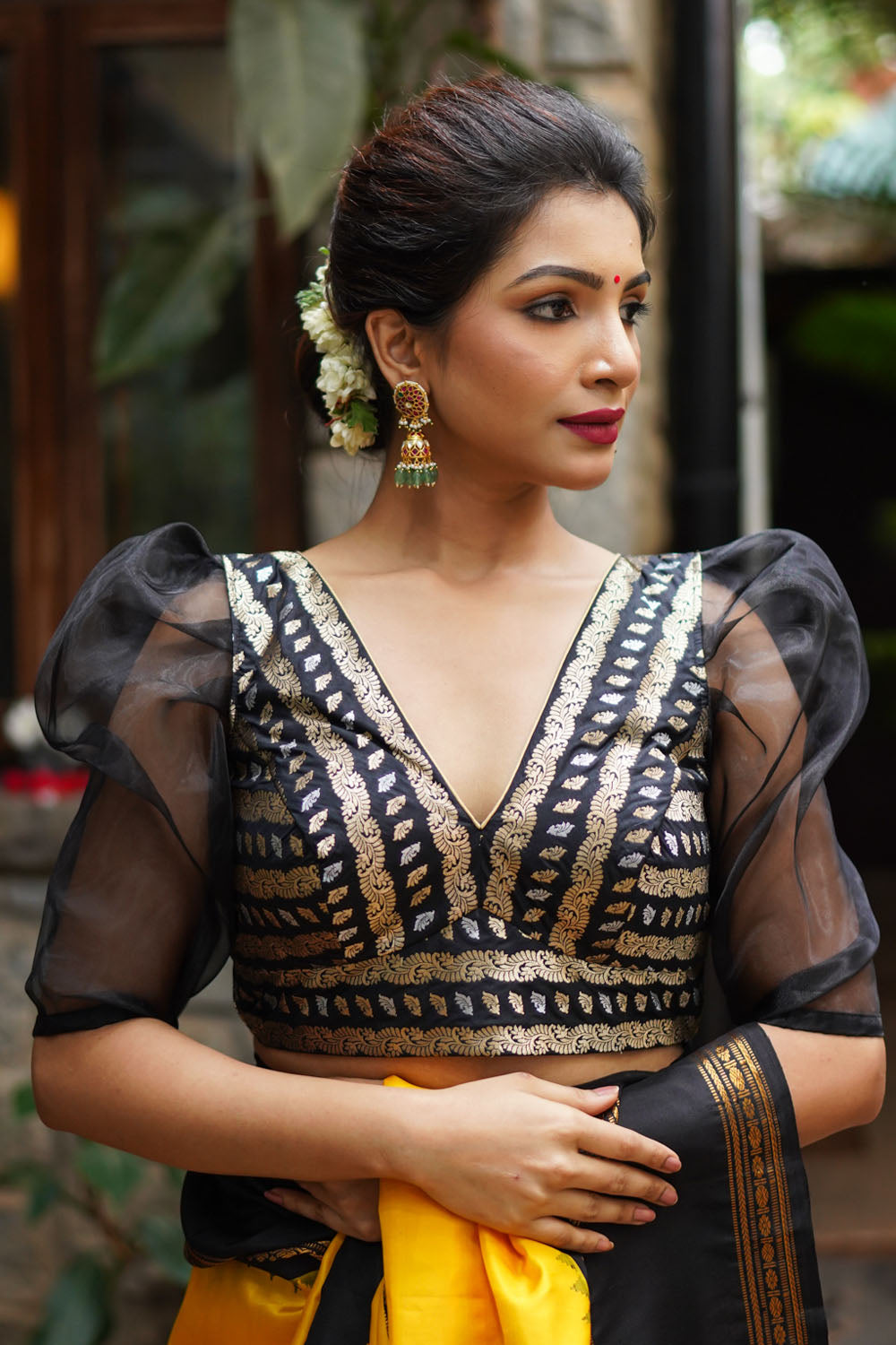 Buy Blazing Black Saree In Sheer Net With Matching Sequins Studded  Embroidered Blouse Online - Kalki Fashion