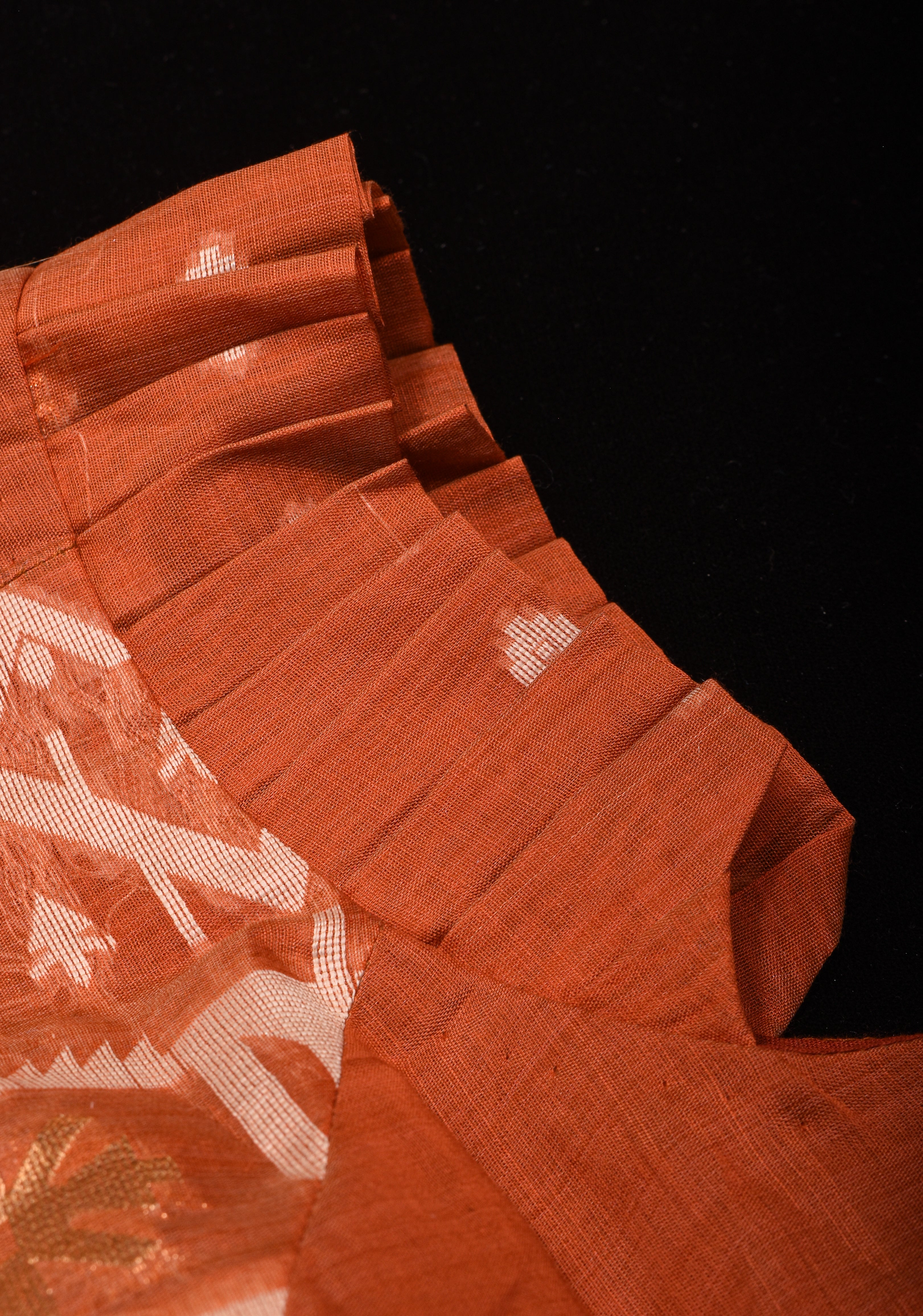 Rust Orange jamdani style cotton blouse with frill sleeeves, mix and match blouse for saree | Made to Order