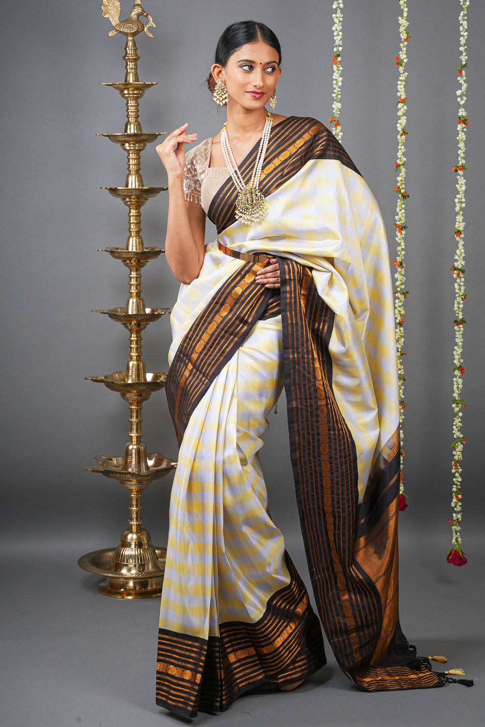 Kerala Saree with Ajrakh Patch - Byhand Kochi