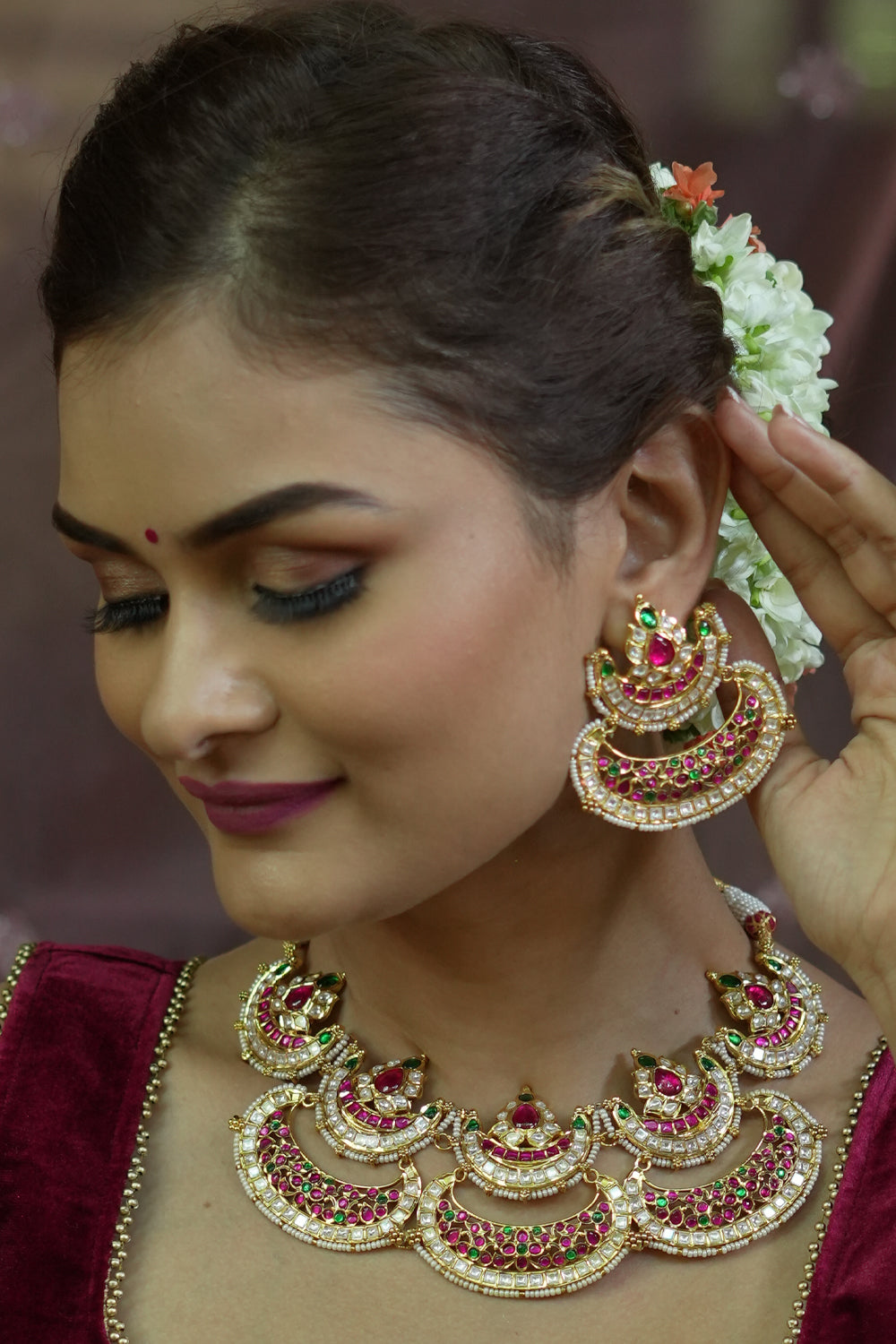 Rose Gold Necklace With Earings Jewellery Set