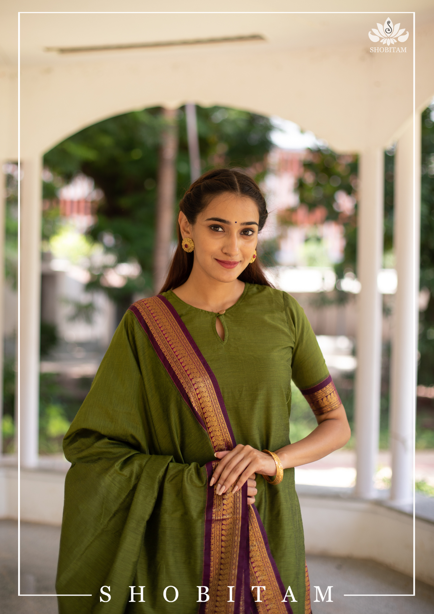 Meenakshi â€“ Green Kalyani cotton top and duppatta  | Shobitam Custom Gowns | Made To Order