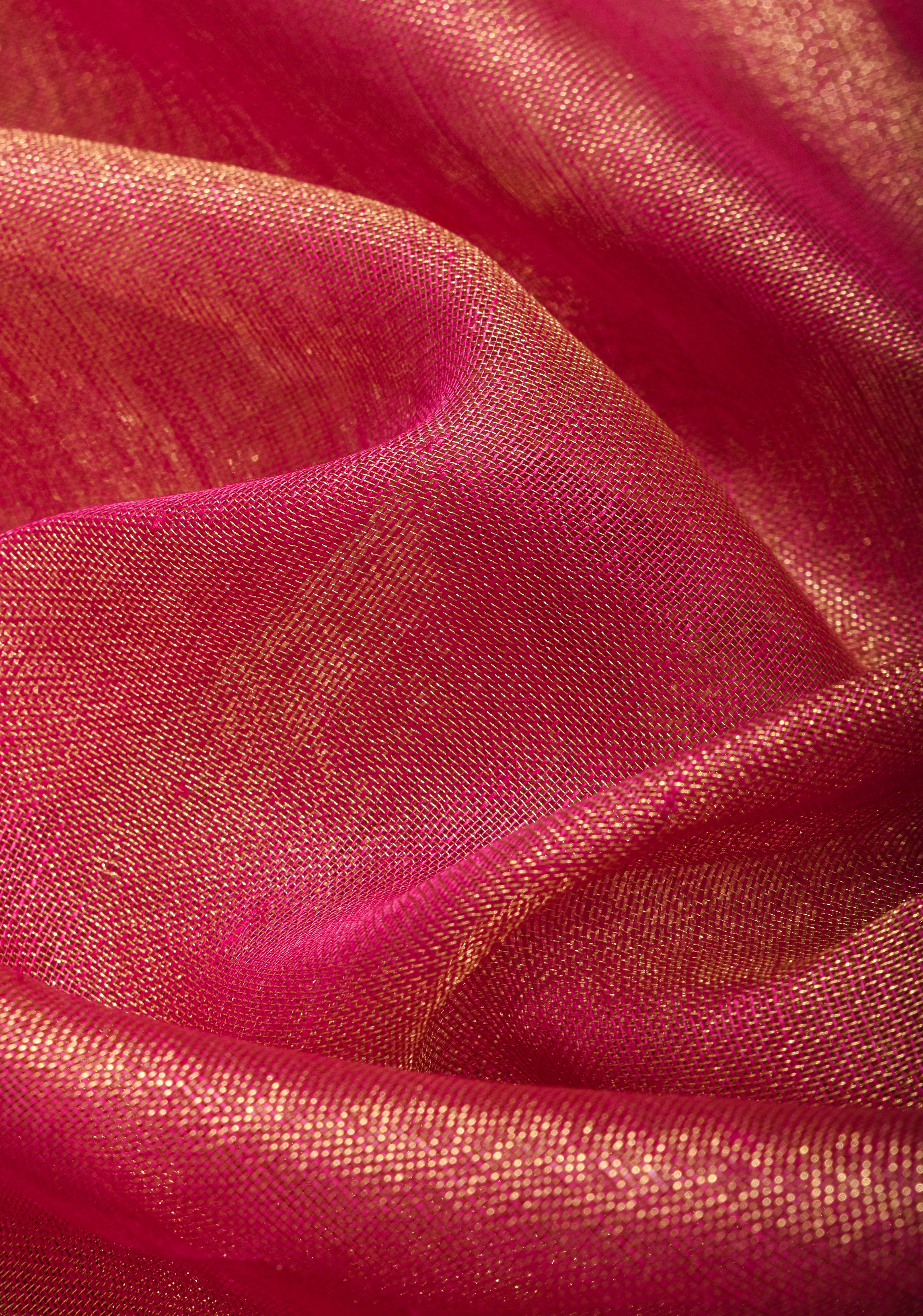 Tissue Linen Saree in Pink with  Minimal zari Border