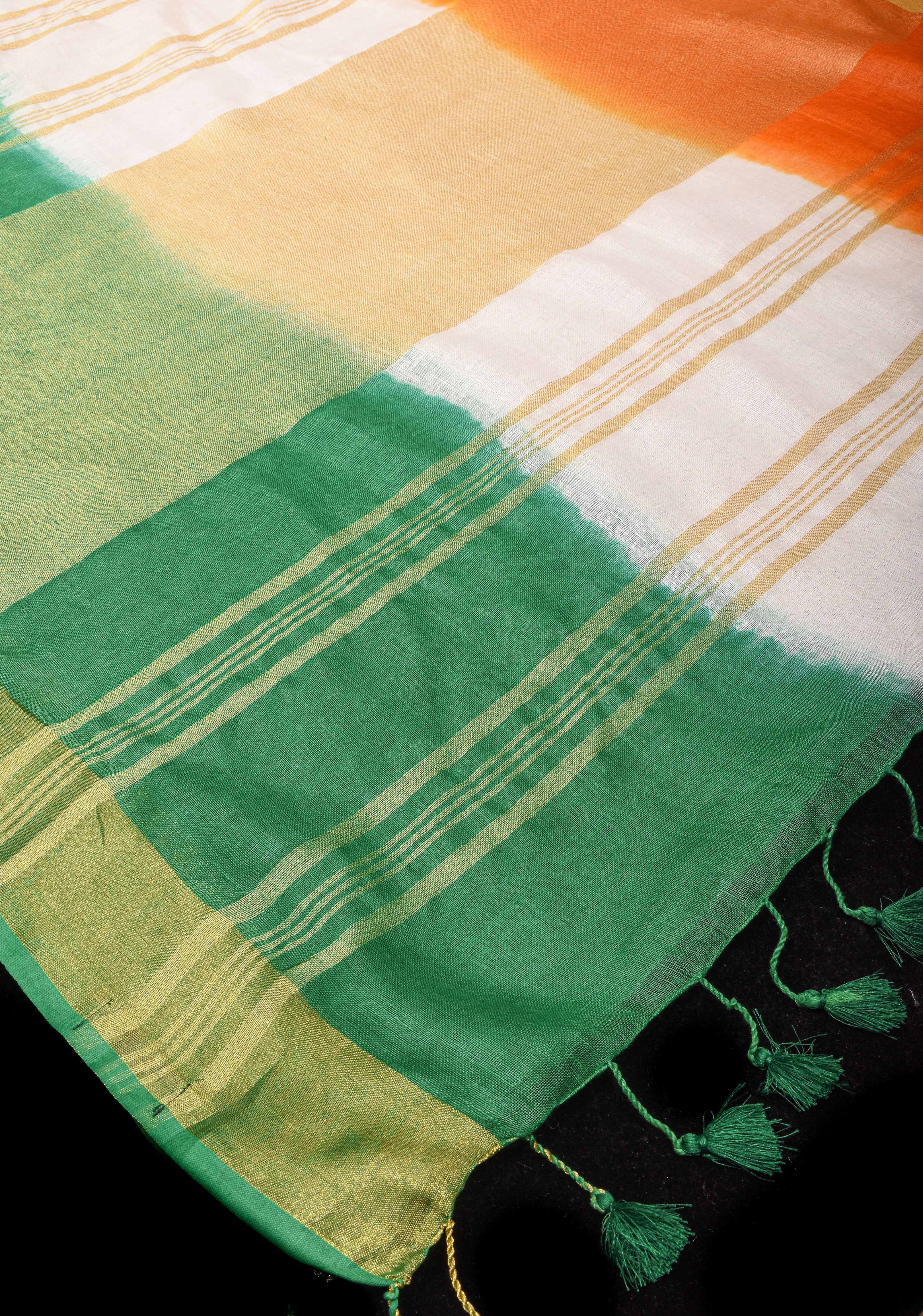 Stunning India Flag Tricolor Pure Linen by Linen Saree. Top Seller Vidya Balan Special!