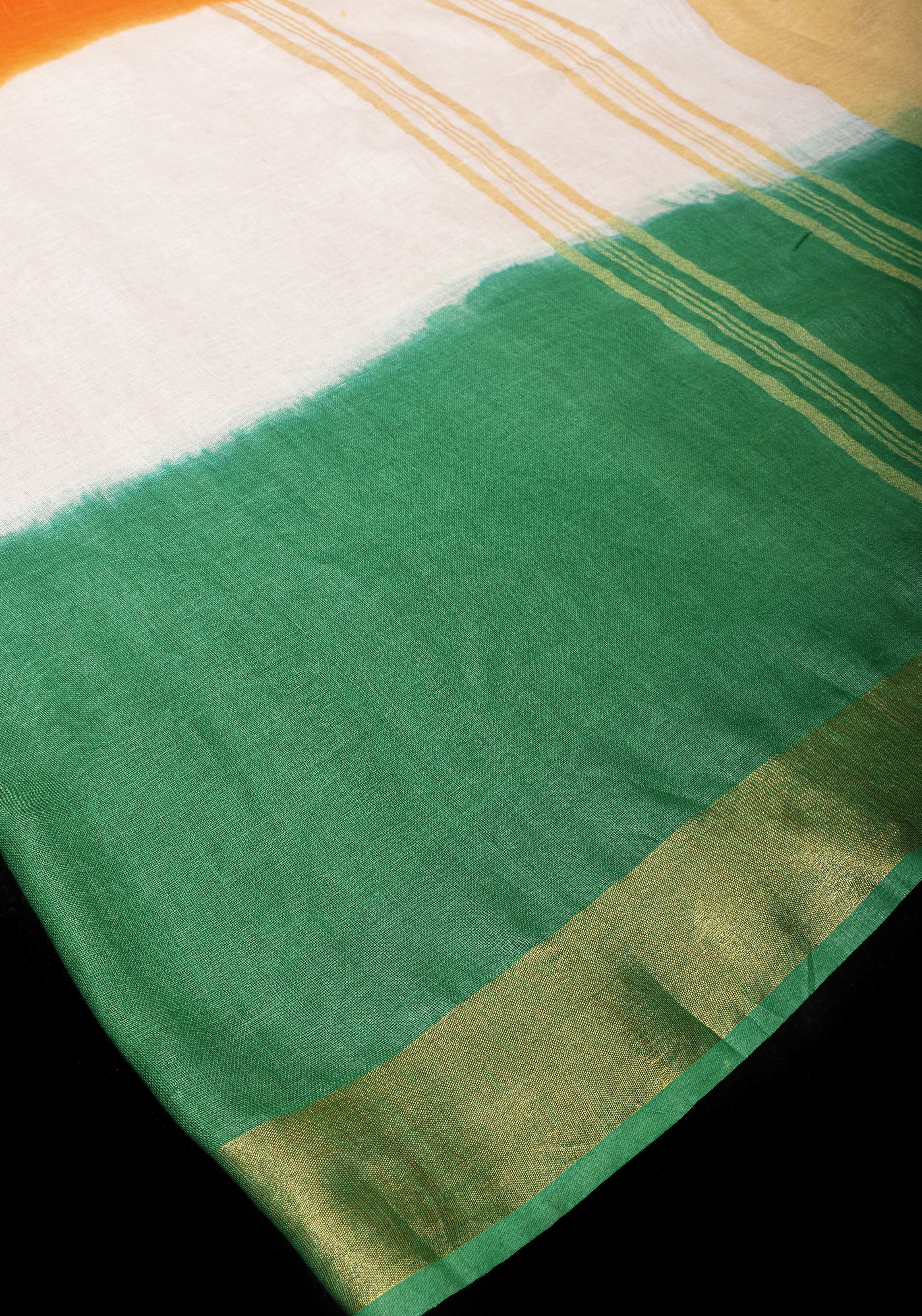 Stunning India Flag Tricolor Pure Linen by Linen Saree. Top Seller Vidya Balan Special!