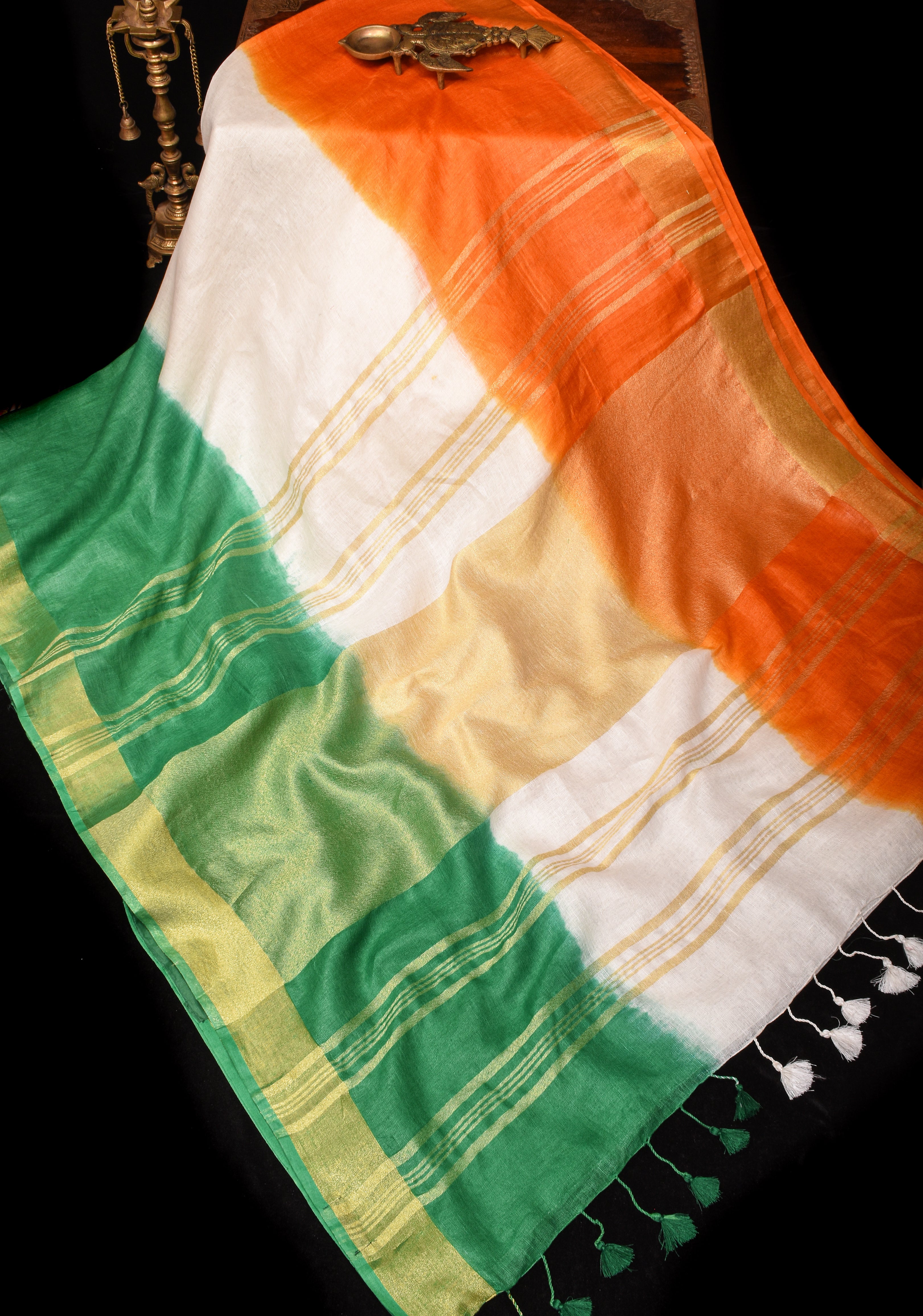 Stunning India Flag Tricolor Pure Linen by Linen Saree. Top Seller Vidya Balan Special!