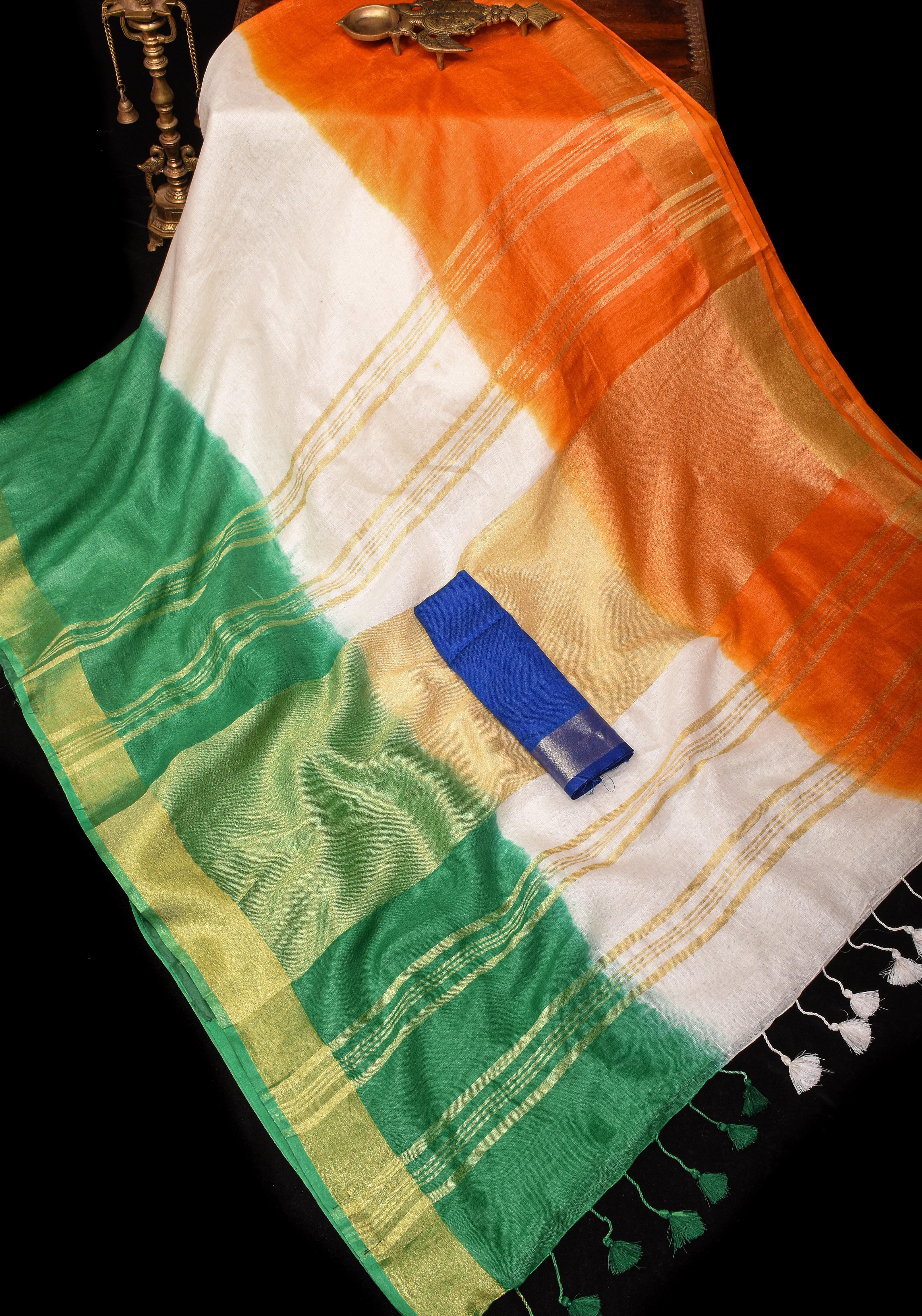 Stunning India Flag Tricolor Pure Linen by Linen Saree. Top Seller Vidya Balan Special!