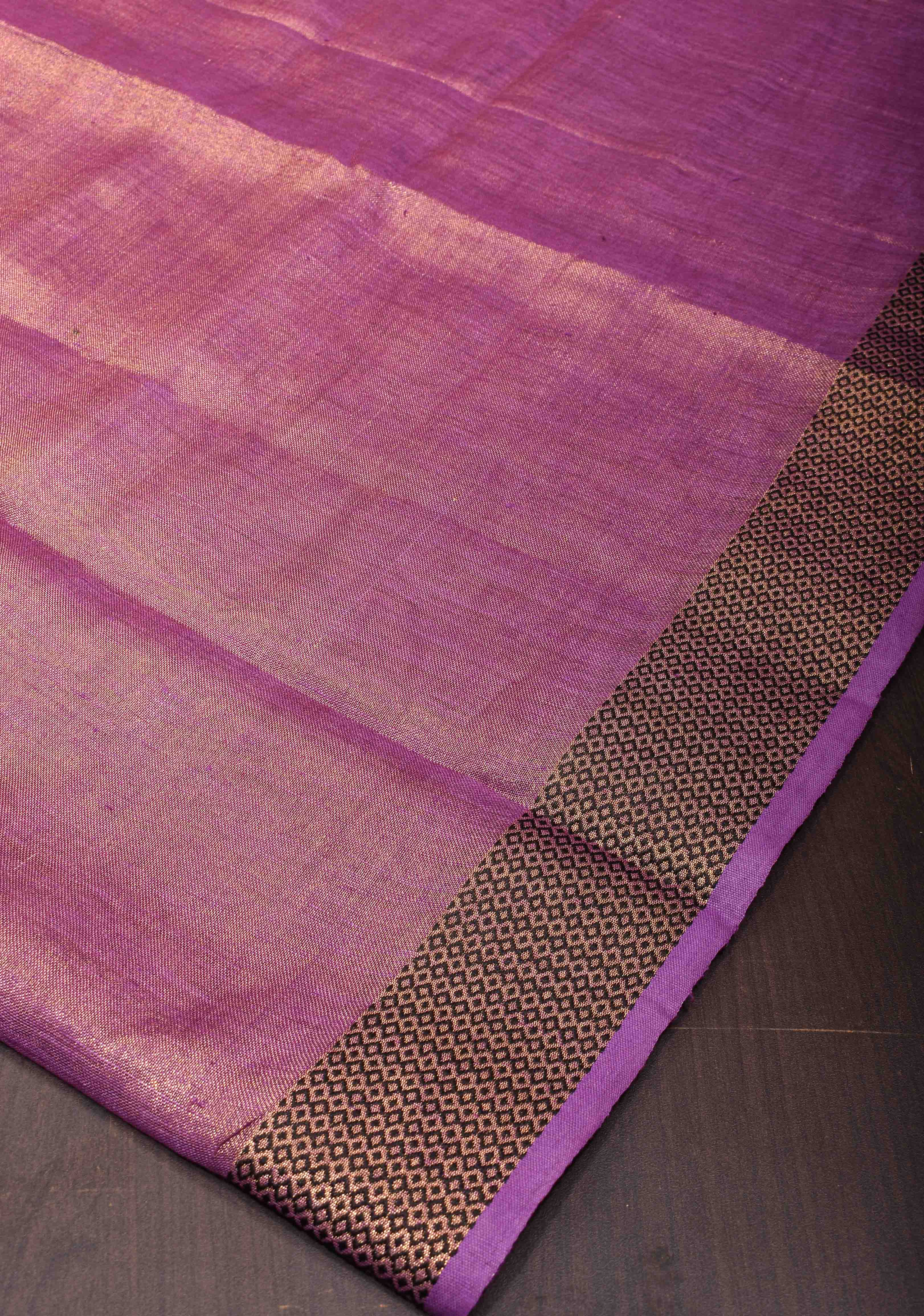 Tulip Pink Tissue Linen Saree with Contrast Zari Border