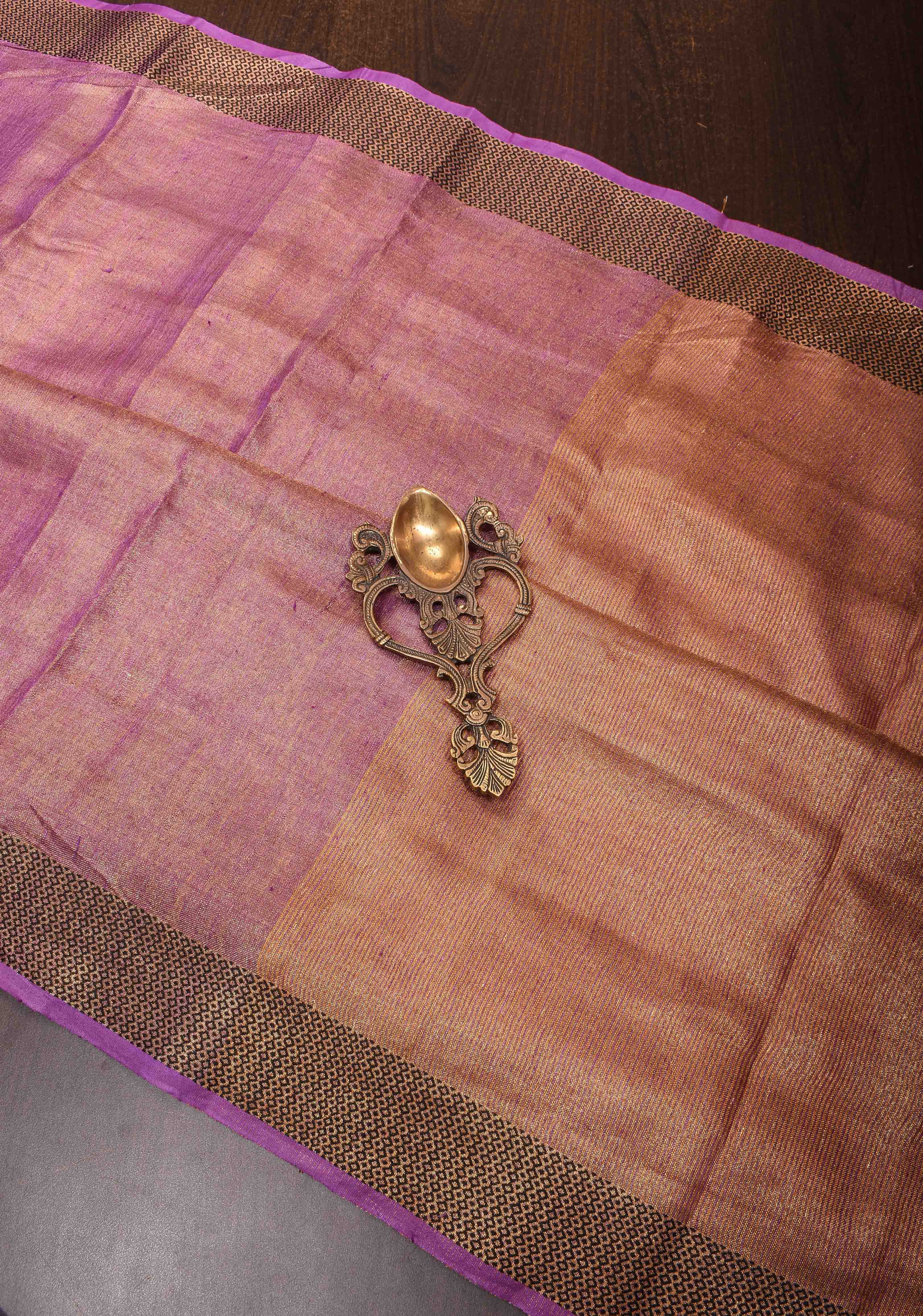 Tulip Pink Tissue Linen Saree with Contrast Zari Border