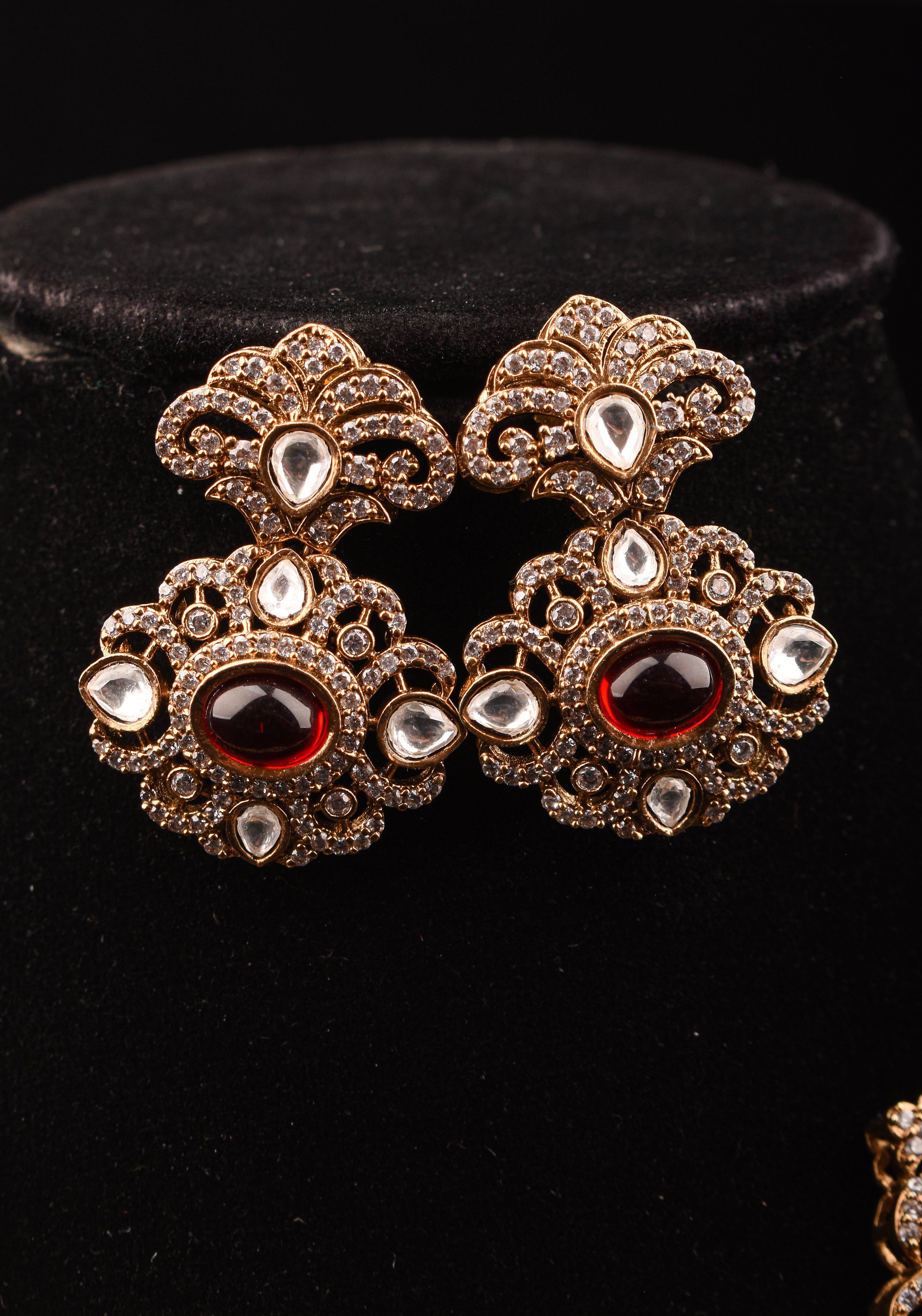 Classic Victorian Design Stone Studded Necklace Set with Navaratna Stones