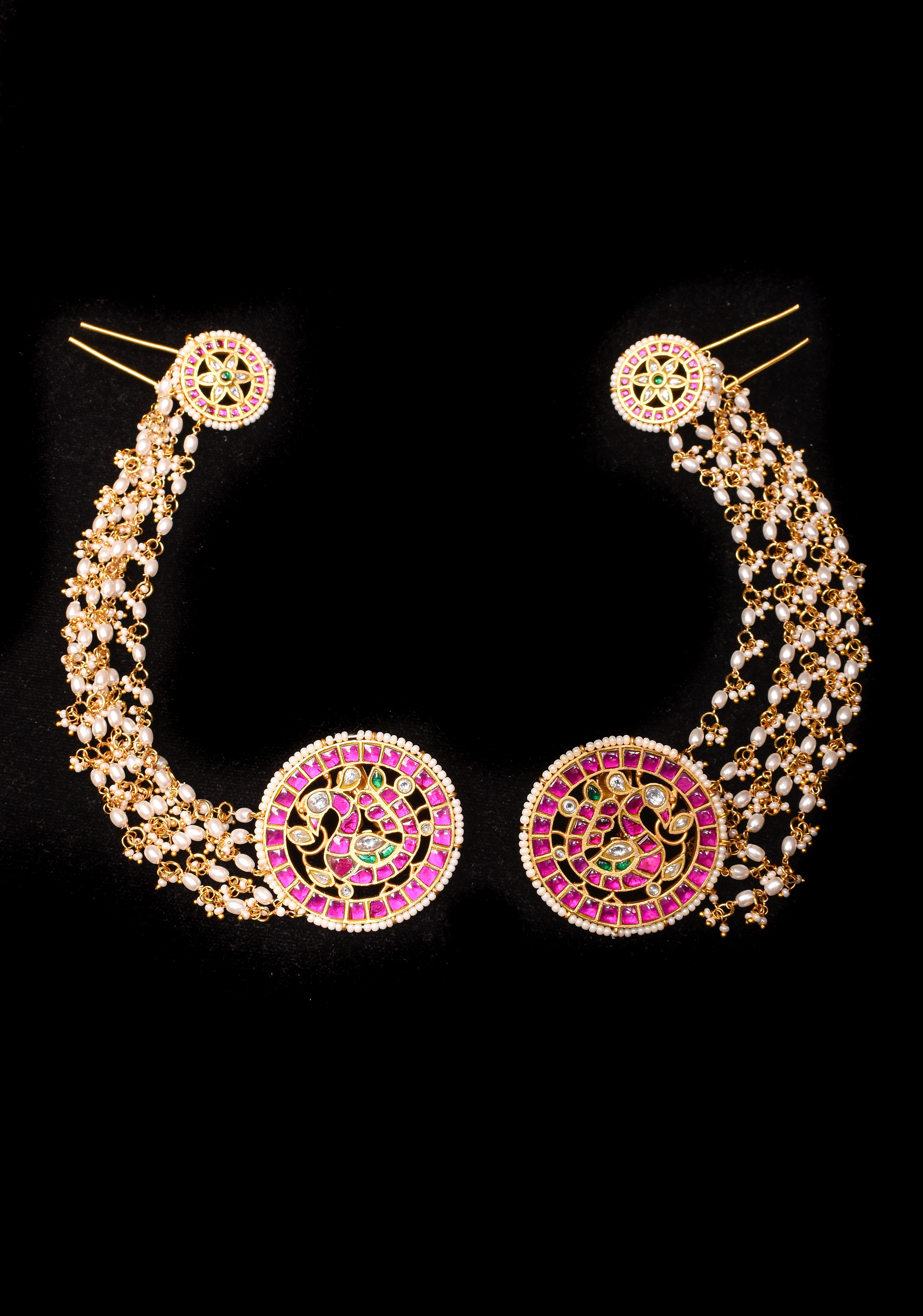 Earrings with Hair Chain extensions, exclusive Jadau piece | Shobitam Jewelry