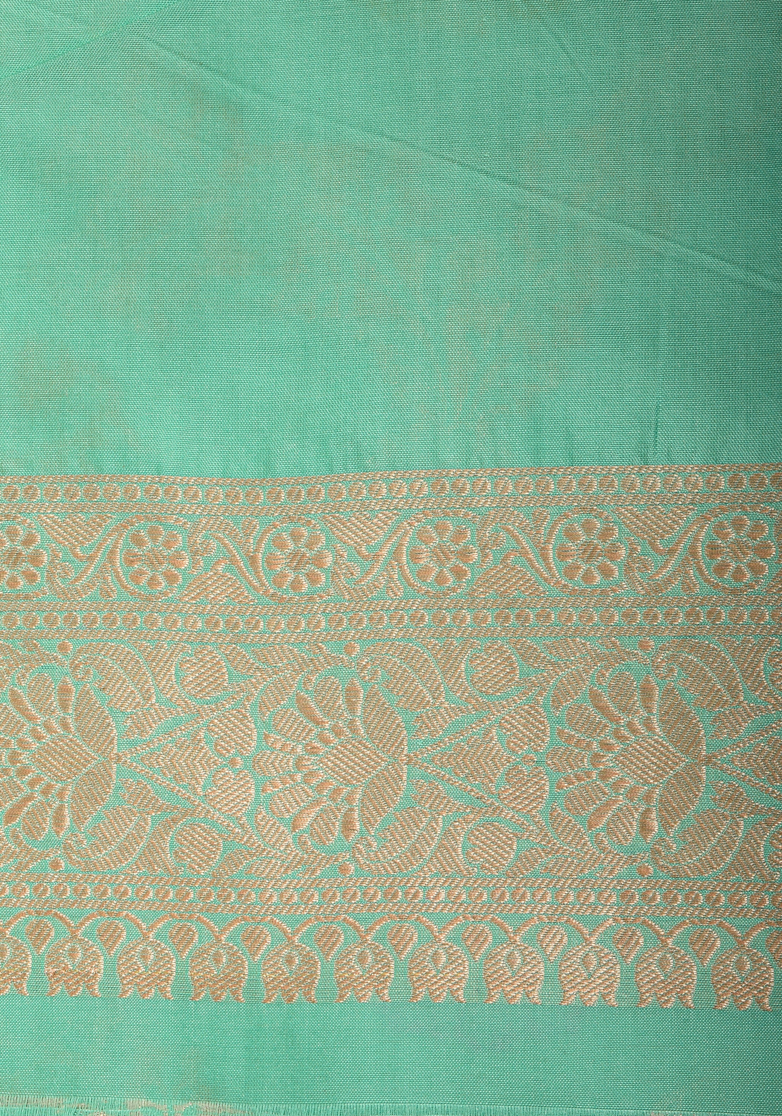 Lagoon Teal Exquisite Meenakari Floral Pattern Jaal Pure Katan Silk Banarasi Saree | SILK MARK CERTIFIED