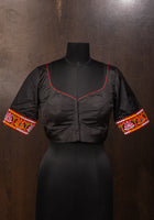 Made To Order: Black Mandala Embroidery blouse with Elbow Sleeve