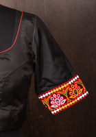 Made To Order: Black Mandala Embroidery blouse with Elbow Sleeve