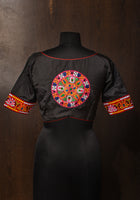 Made To Order: Black Mandala Embroidery blouse with Elbow Sleeve