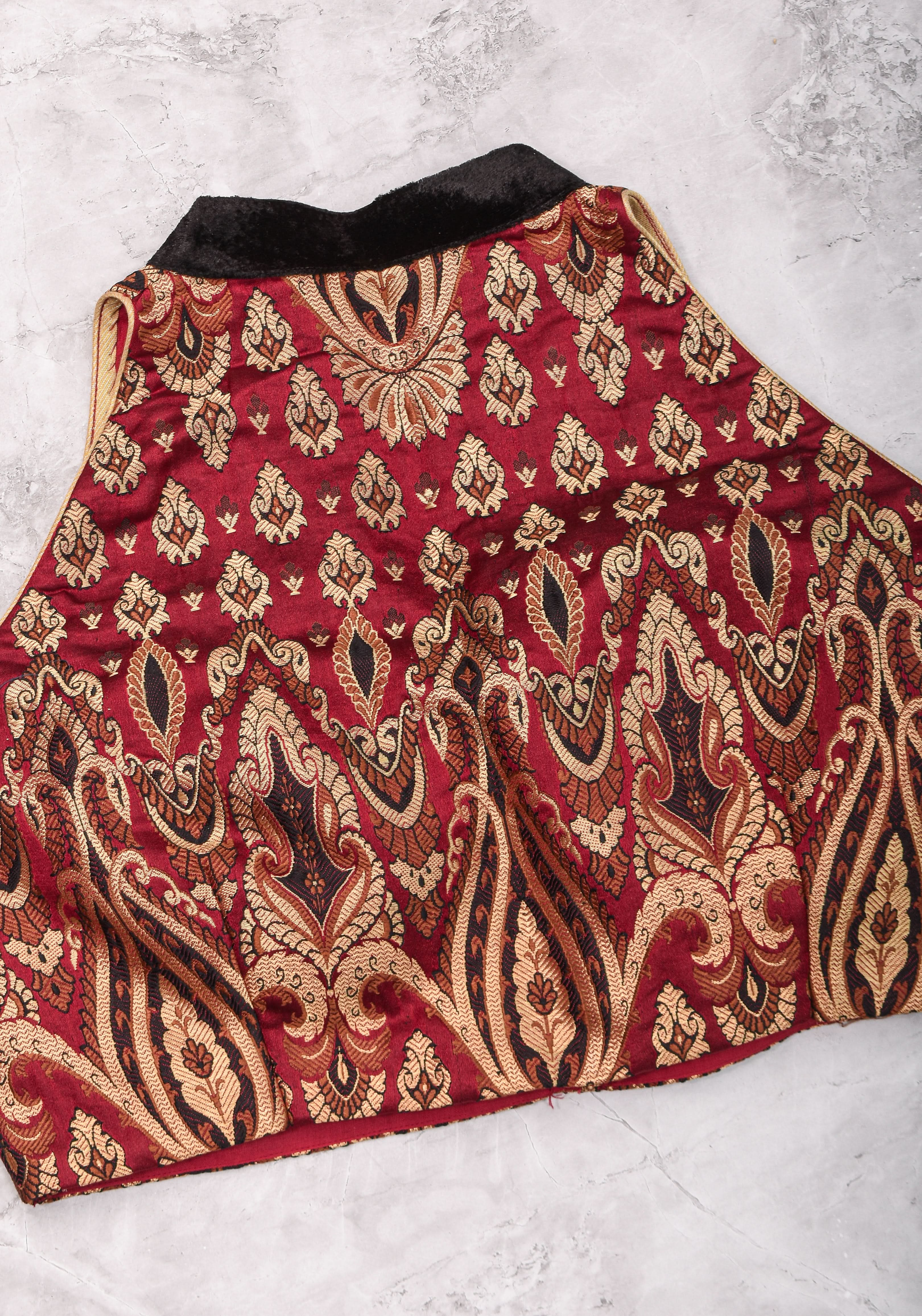 Size 38 Banarasi Red, Black and Gold Blouse with Collar and Raglan Shoulders | Shobitam Blouse