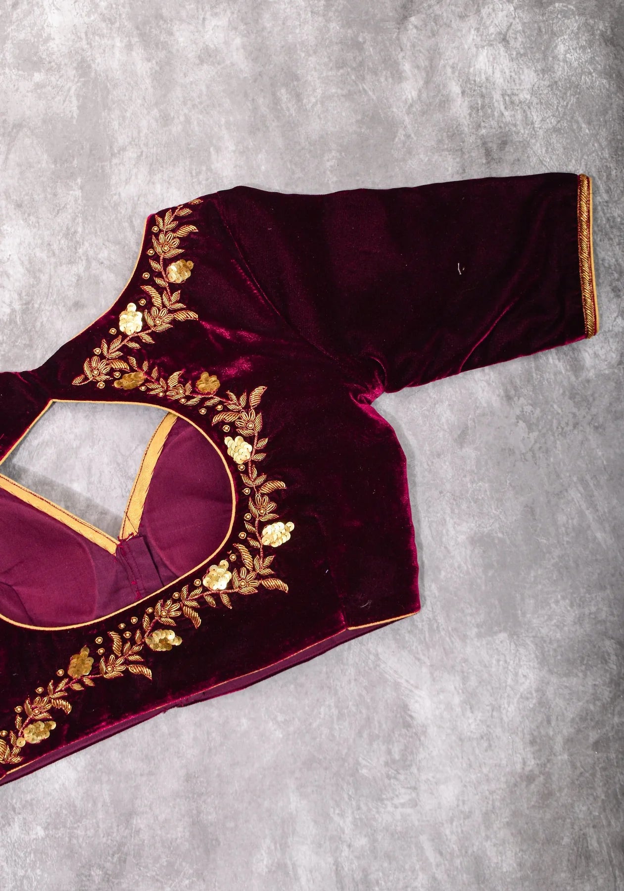 Velvet Blouse in Maroon with Zardosi and Sequin Work | Made to Order