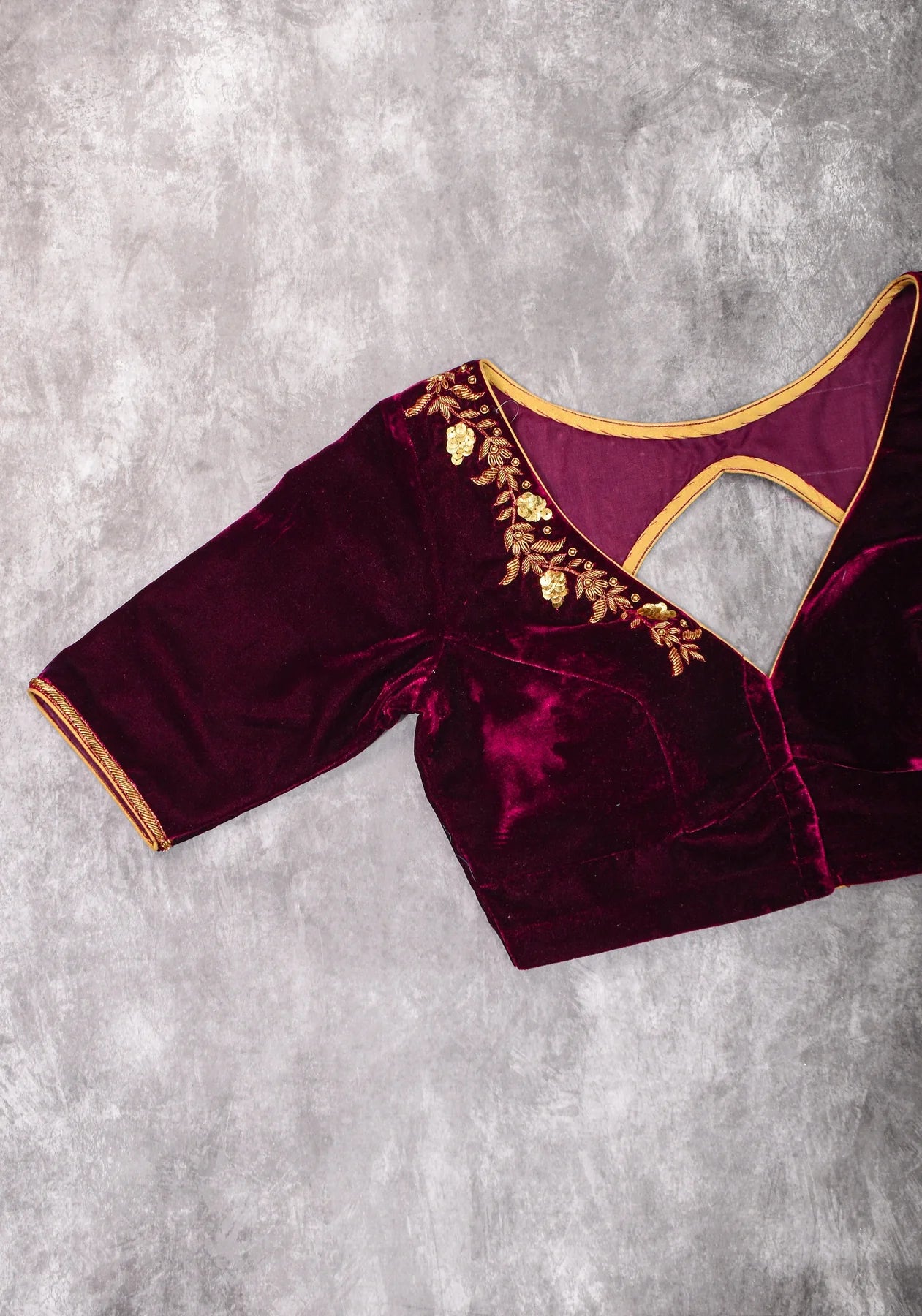 Velvet Blouse in Maroon with Zardosi and Sequin Work | Made to Order