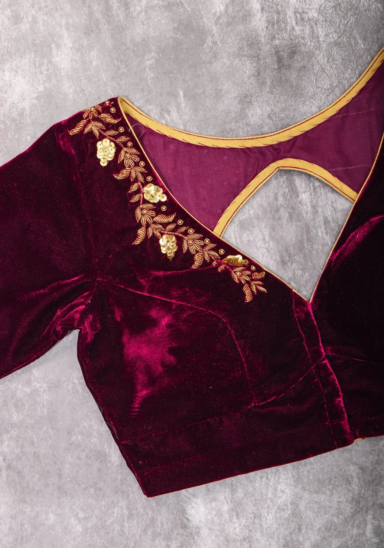 Velvet Blouse in Maroon with Zardosi and Sequin Work | Made to Order