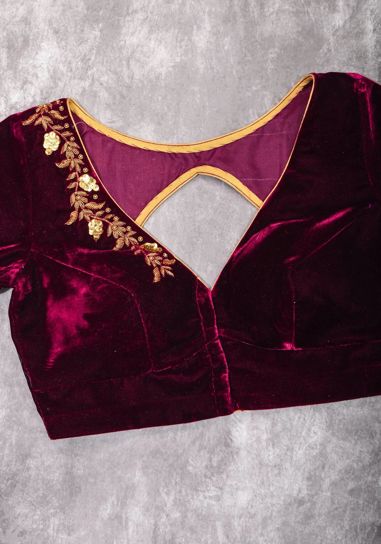 Velvet Blouse in Maroon with Zardosi and Sequin Work | Made to Order