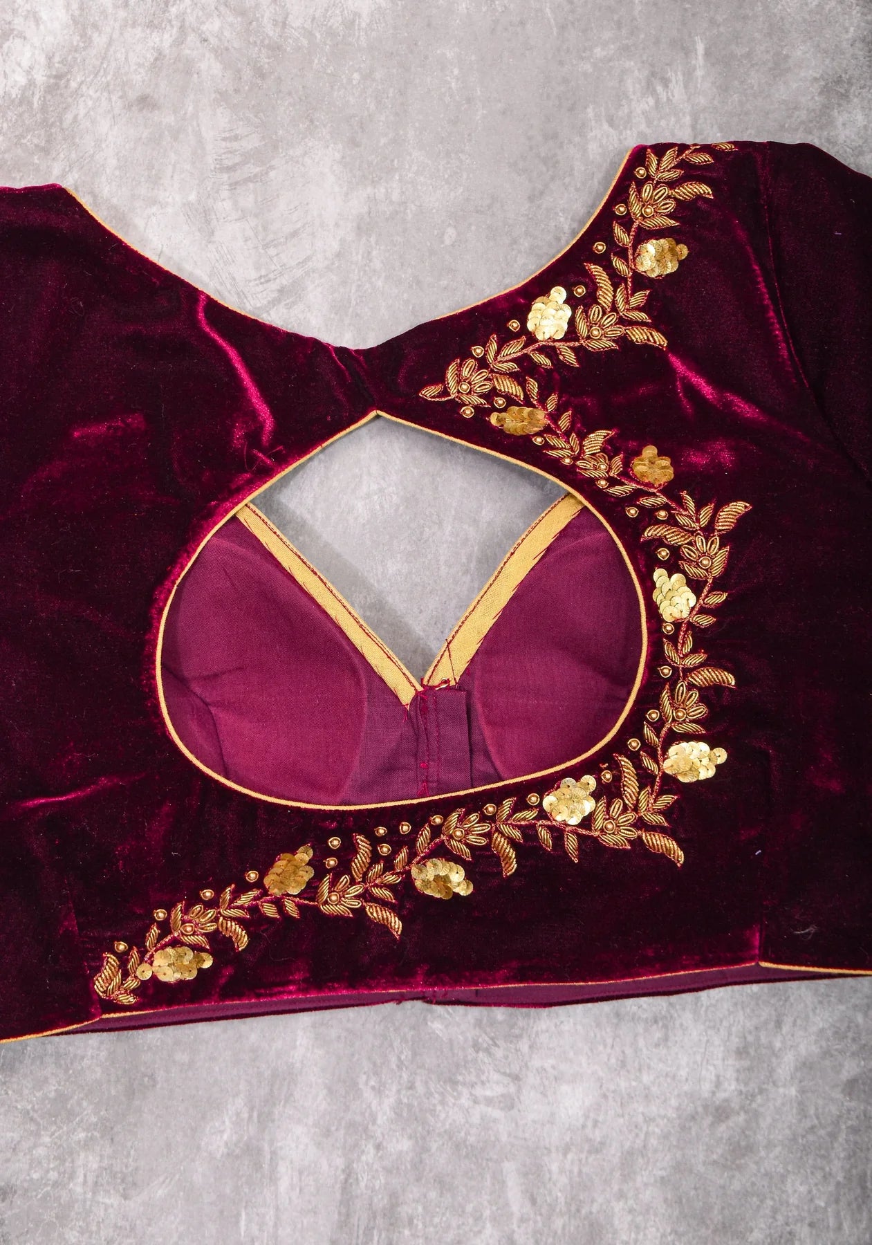 Velvet Blouse in Maroon with Zardosi and Sequin Work | Made to Order