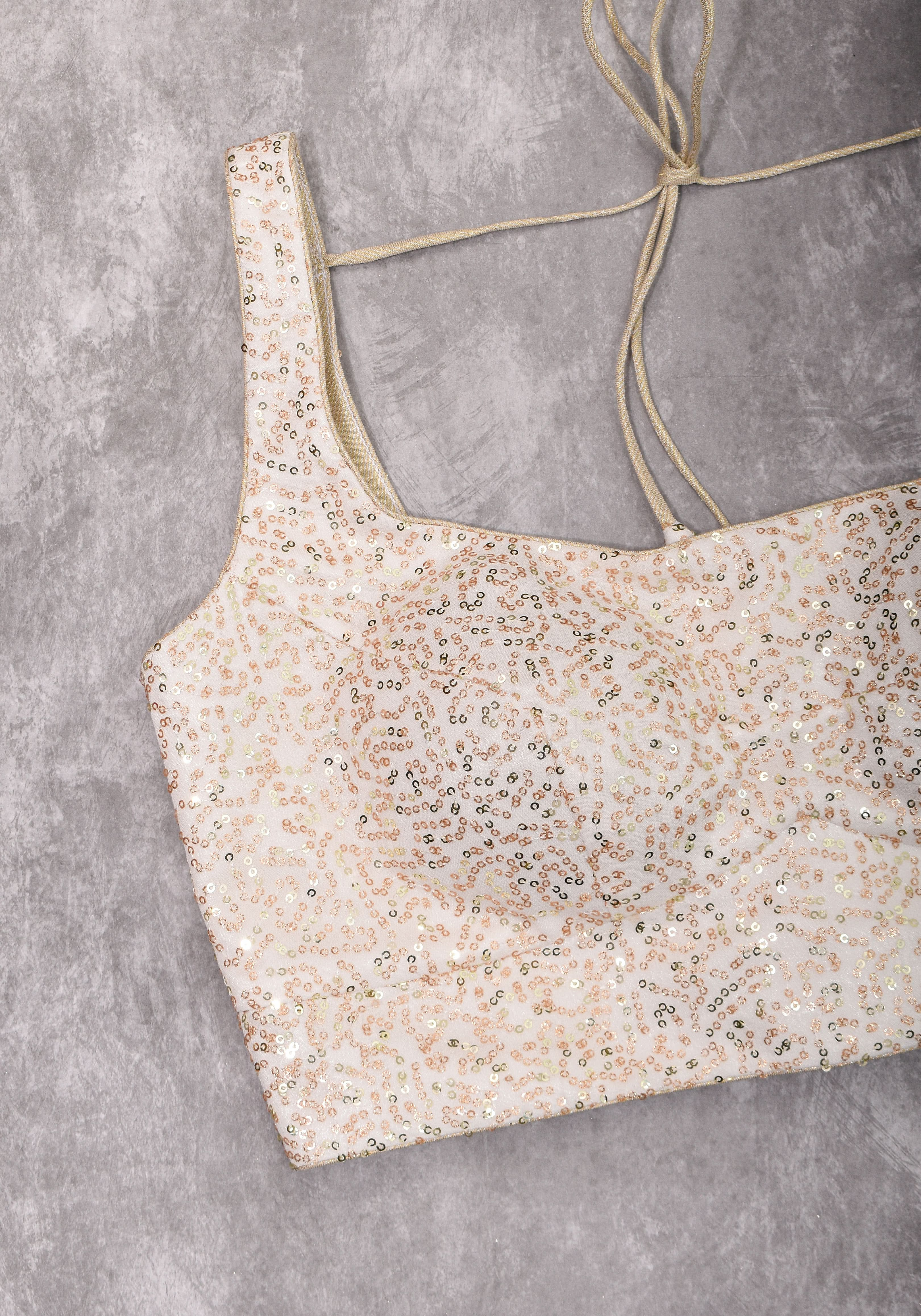 Dainty Sequin Embellished Scoopneck Sleeveless Blouse in Ivory | Made to Order