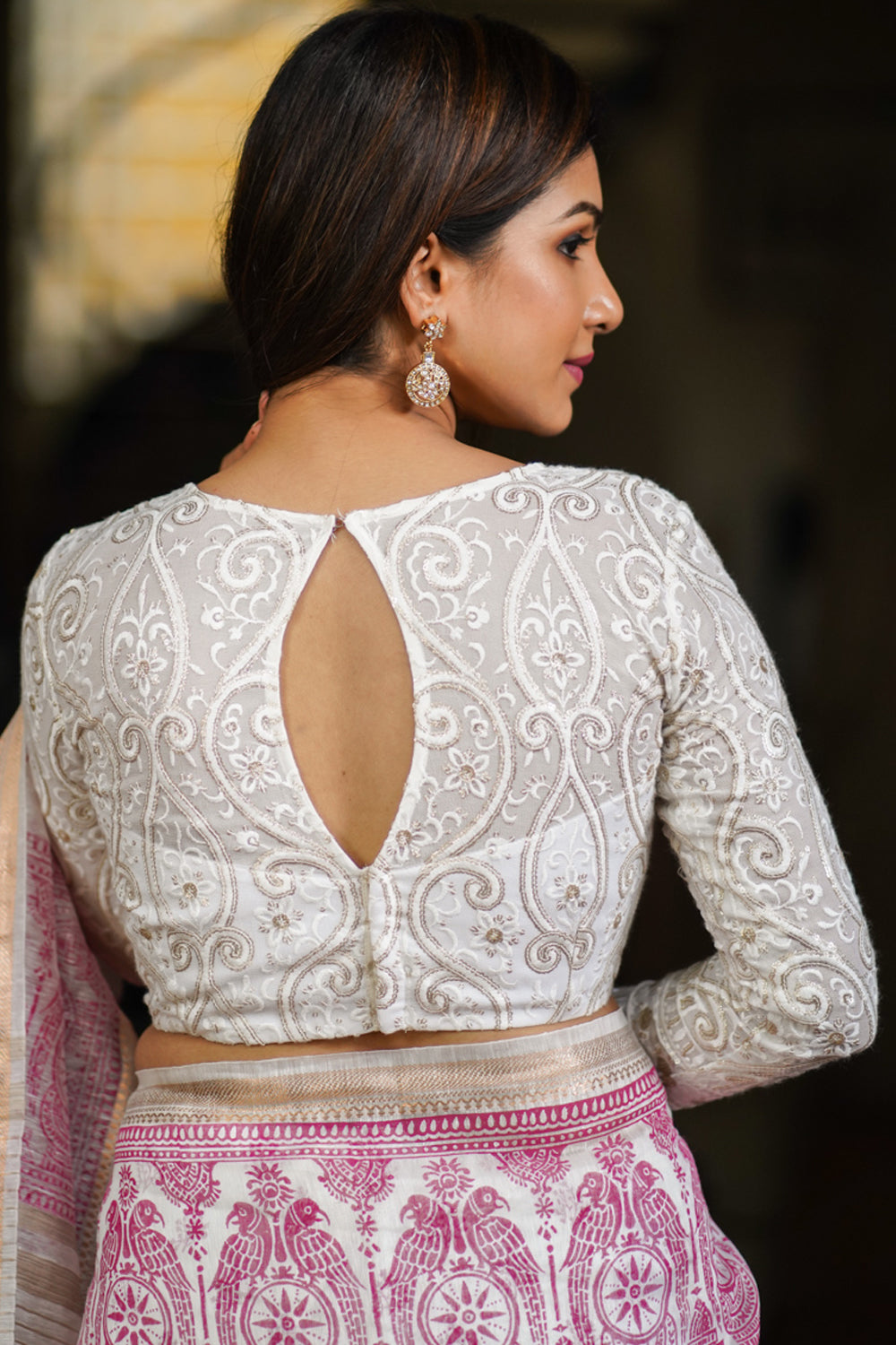 White Blouse In Satin With Layered Frill Sleeves Paired With Peach Net  Skirt In Moti And Sequins Embroidery Online - Kalki Fashion | White satin  blouse, Indian designer outfits, Stylish dresses