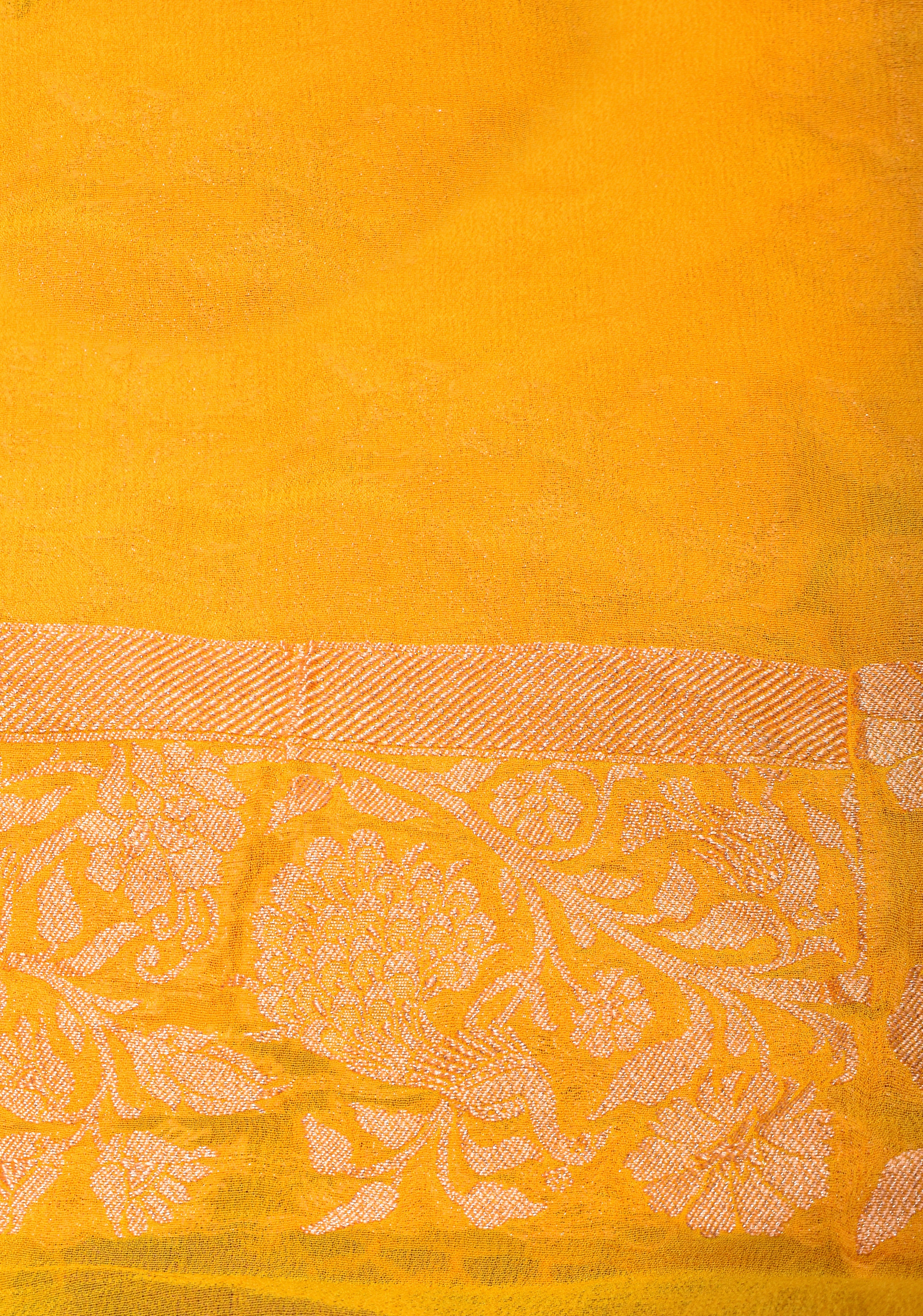 Yellow Banarasi Silk Georgette Saree with Jaal Zari and Resplendent Peacock Meenakari Pallu | SILK MARK CERTIFIED