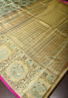 Seafoam Meenakari Brocade Tissue Kanjivaram Pure Silk Saree, CERTIFIED SILK